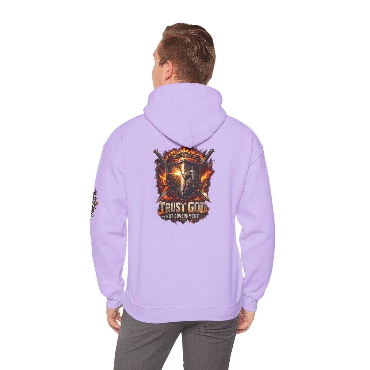 Trust God Not Government Shield Hoodie — Patriotic Christian Faith Hoodie Printify
