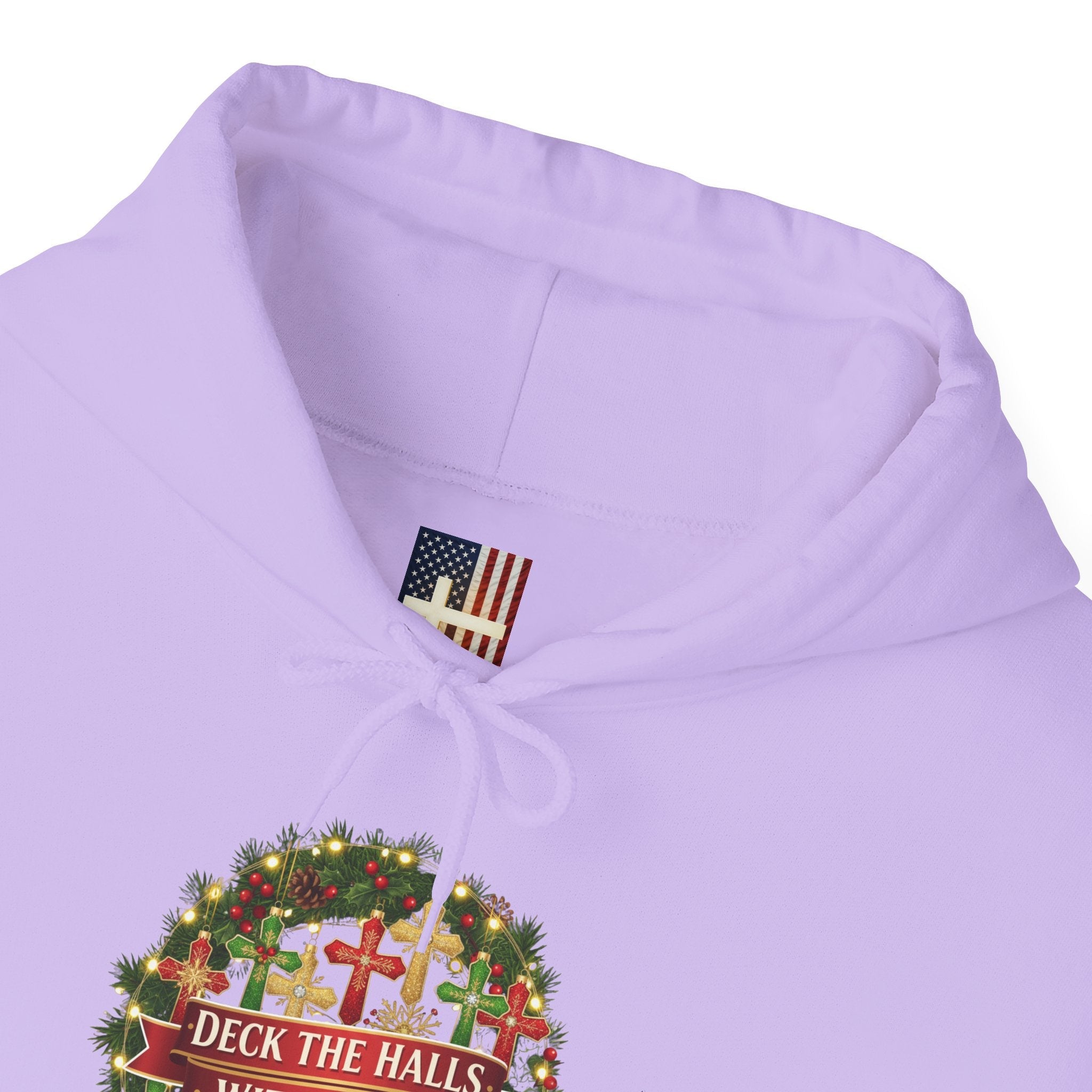 🎄 Deck the Halls with Faith – Christian Christmas Hoodie | Cross Ornament Design & Festive Garland | Bold Holiday Faith Tee by Uplifted Gear Printify