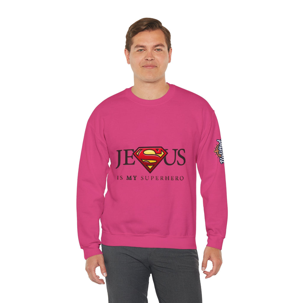 Jesus Is My Superhero Crewneck Sweatshirt Printify