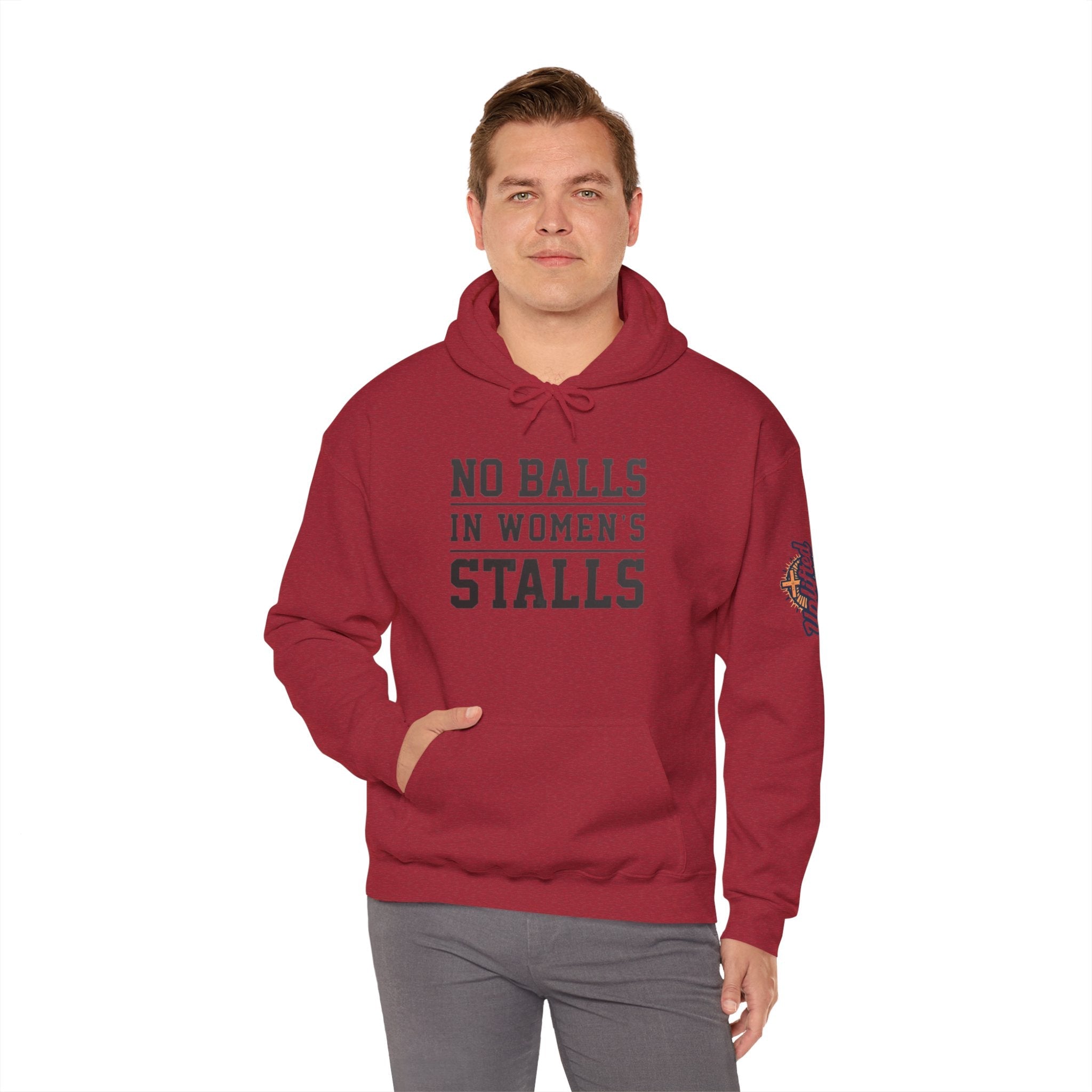 "No Balls in Women's Stalls" Statement Hoodie — Protest Sweatshirt Printify