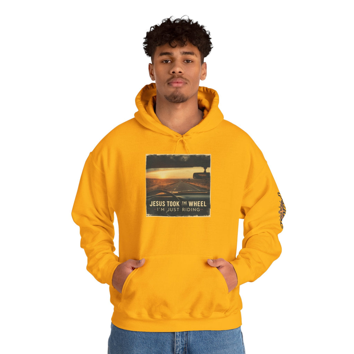 Jesus Took the Wheel I'm Just Riding Hoodie – Funny Christian Convertible Car Sweatshirt for Surrendered Faith & Humor Printify