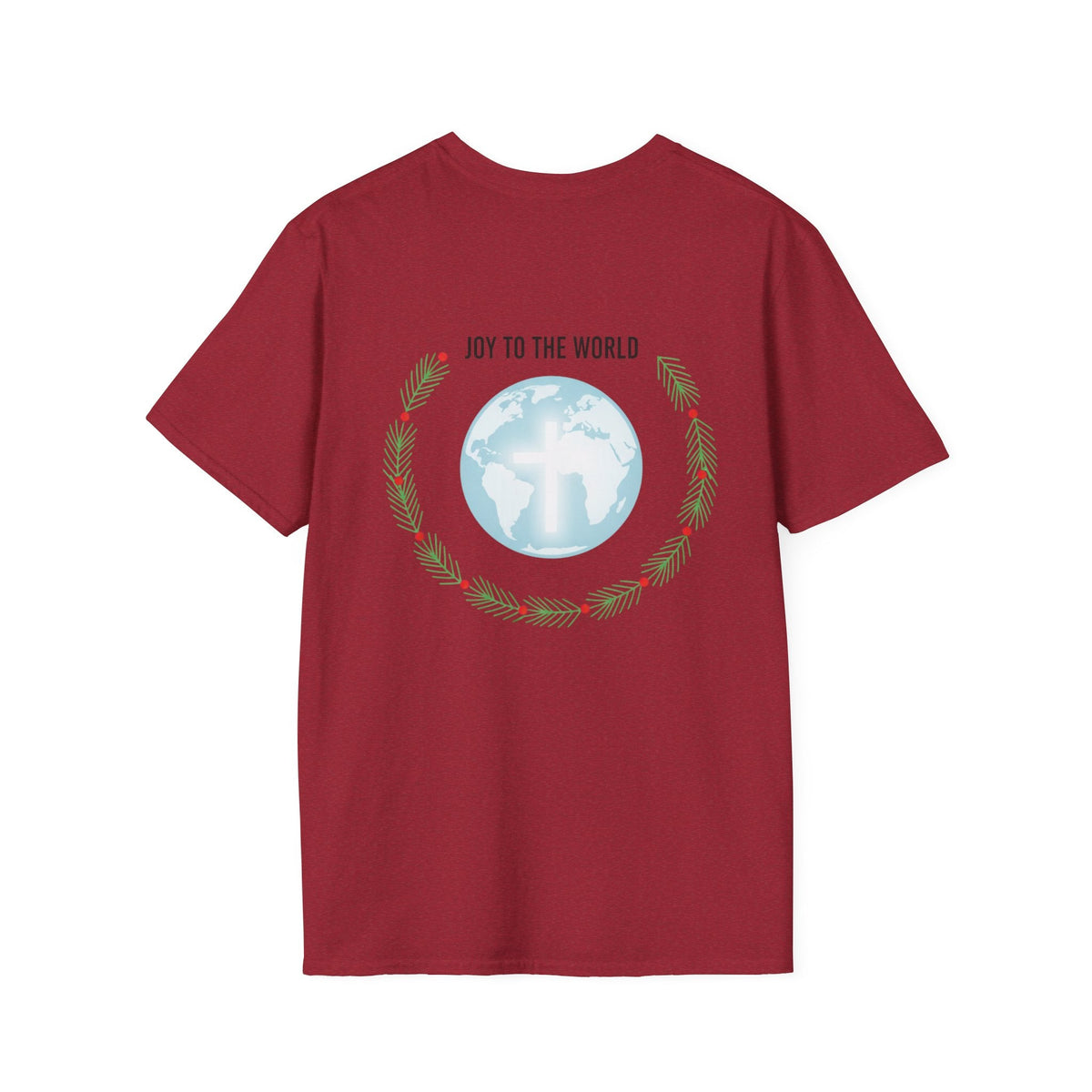 Joy to the World T-shirt – Wreath Earth Nativity Christian Christmas T-shirt for Isaiah 9:6 Holiday Faith & Festive Joy Printify