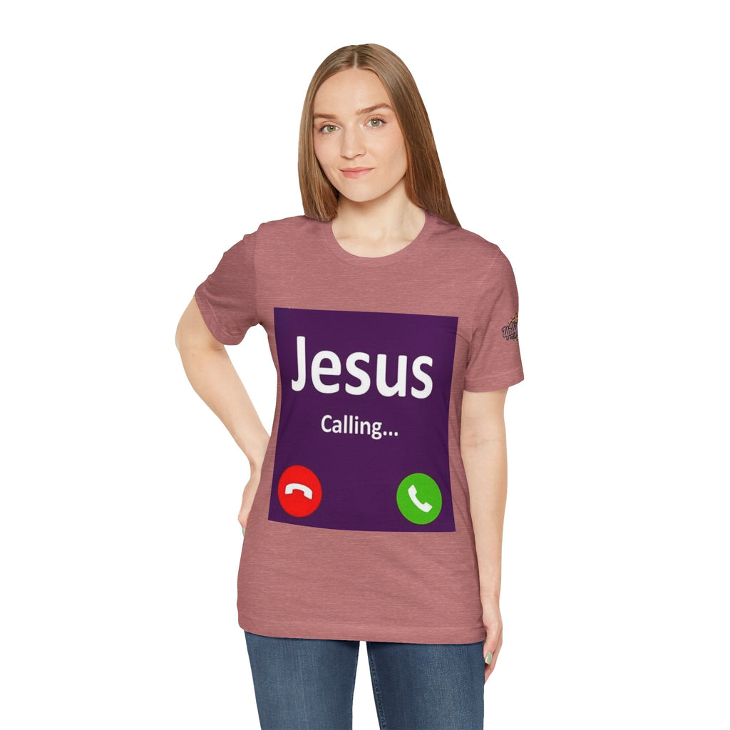 Jesus Calling T-shirt – Funny Cell Phone Screen Christian T-shirt for Divine Connection & Faith Humor Printify