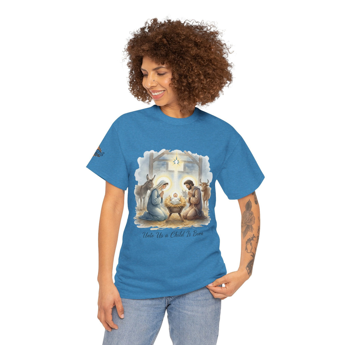 Unto Us a Child is Born T-shirt – Isaiah 9:6 Nativity Manger Scene Christian Christmas T-shirt for Holy Night Faith Printify