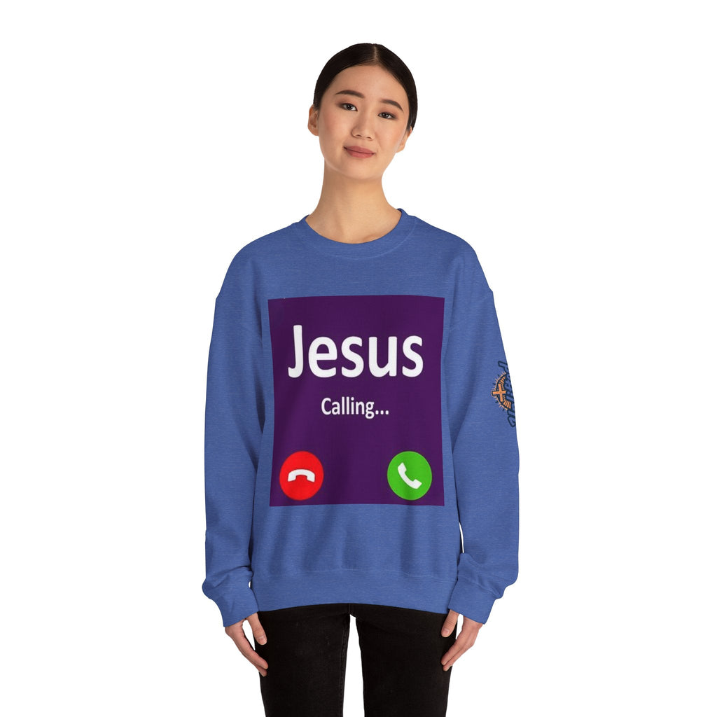 Jesus Calling Sweatshirt – Funny Cell Phone Screen Christian Sweatshirt for Divine Connection & Faith Humor Printify