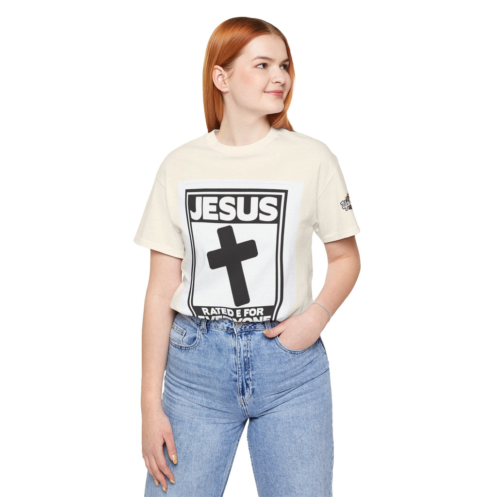 Jesus, Rated E for Everyone T-shirt - Gamer Faith T-shirt - Christian Video Game Parody Printify