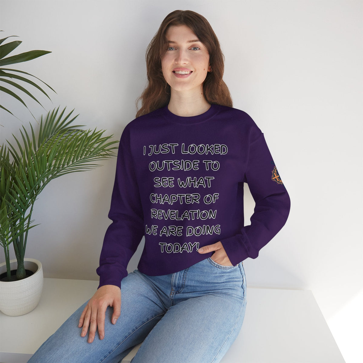 What Chapter of Revelation Sweatshirt – I Looked Outside My Window Christian Sweatshirt for End Times Humor & Faith Printify