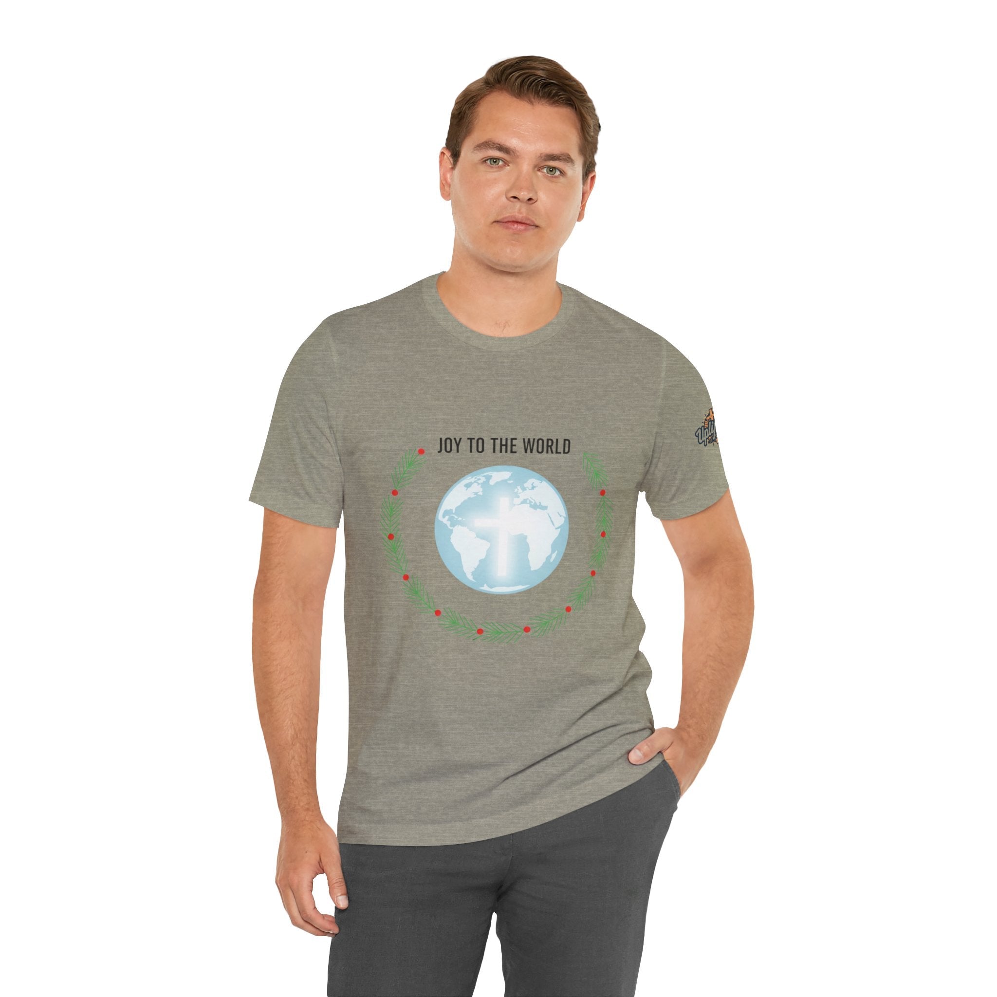 Joy to the World T-shirt – Wreath Earth Nativity Christian Christmas T-shirt for Isaiah 9:6 Holiday Faith & Festive Joy Printify