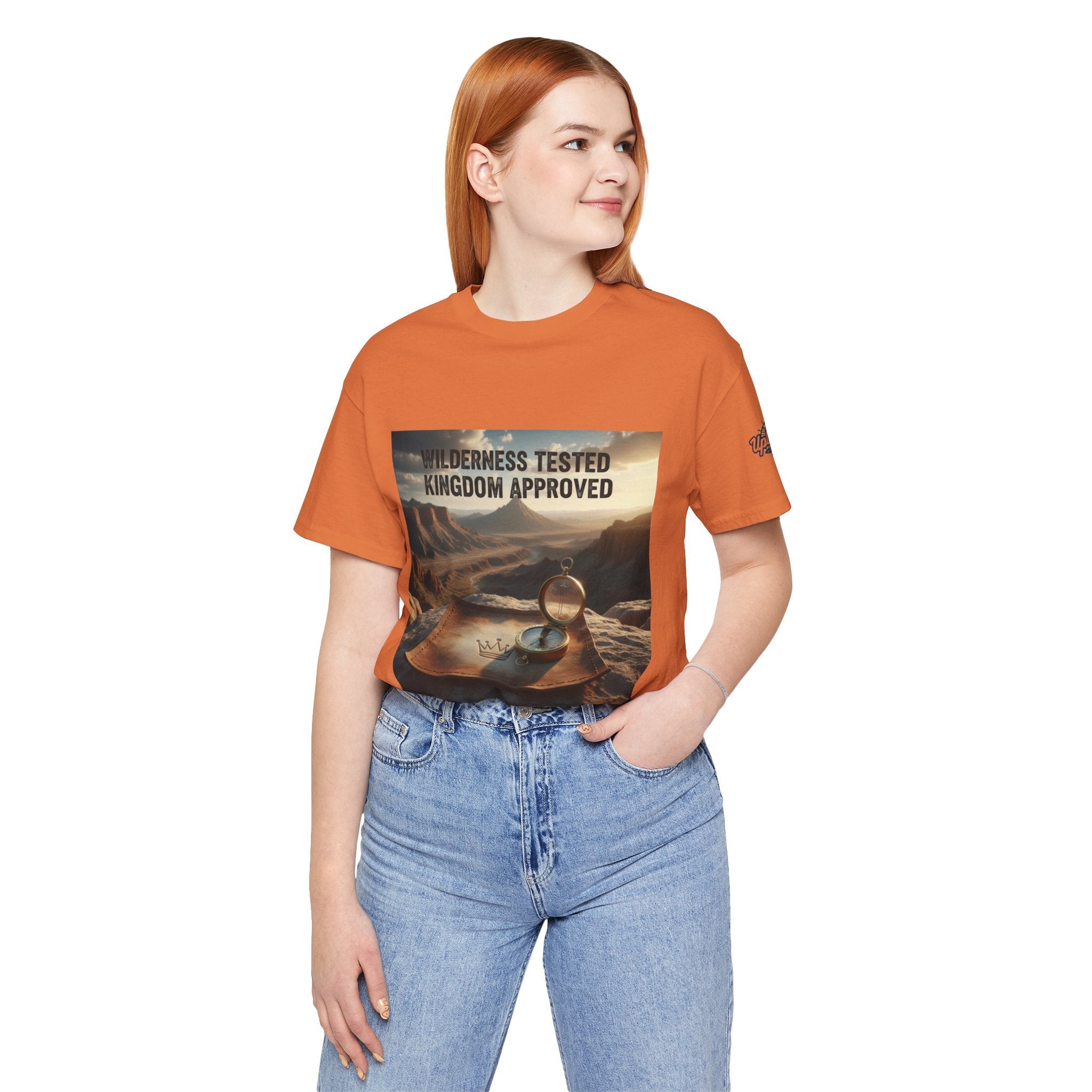 Wilderness Tested Kingdom Approved T-shirt – Mountain Desert Compass Crown Christian T-shirt for Biblical Adventure Faith Printify