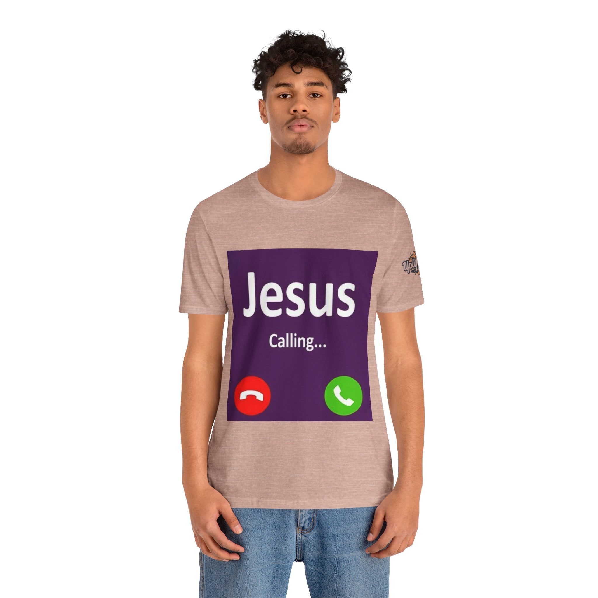 Jesus Calling T-shirt – Funny Cell Phone Screen Christian T-shirt for Divine Connection & Faith Humor Printify