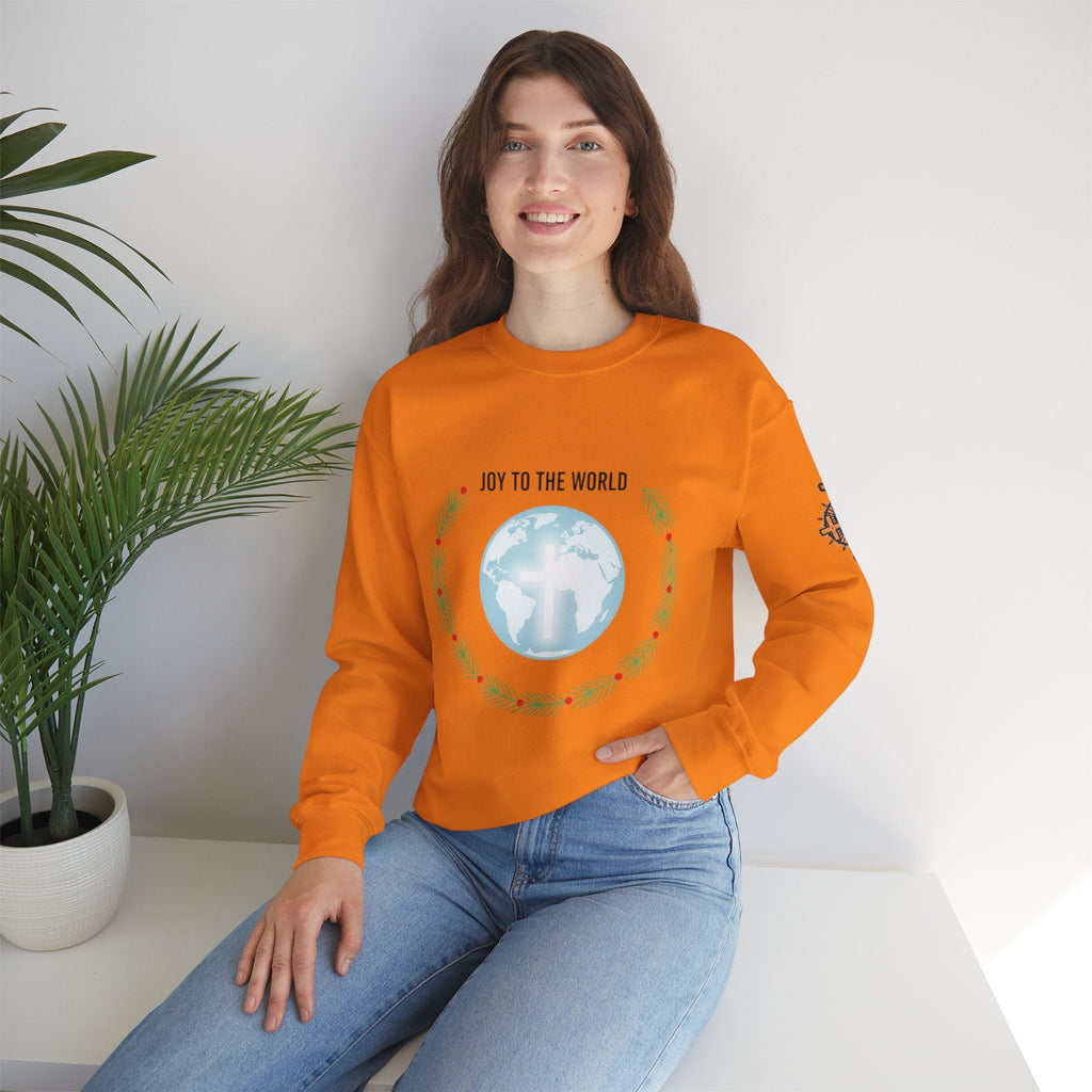 Joy to the World Sweatshirt – Wreath Earth Nativity Christian Christmas Sweatshirt for Isaiah 9:6 Holiday Faith & Festive Joy Printify