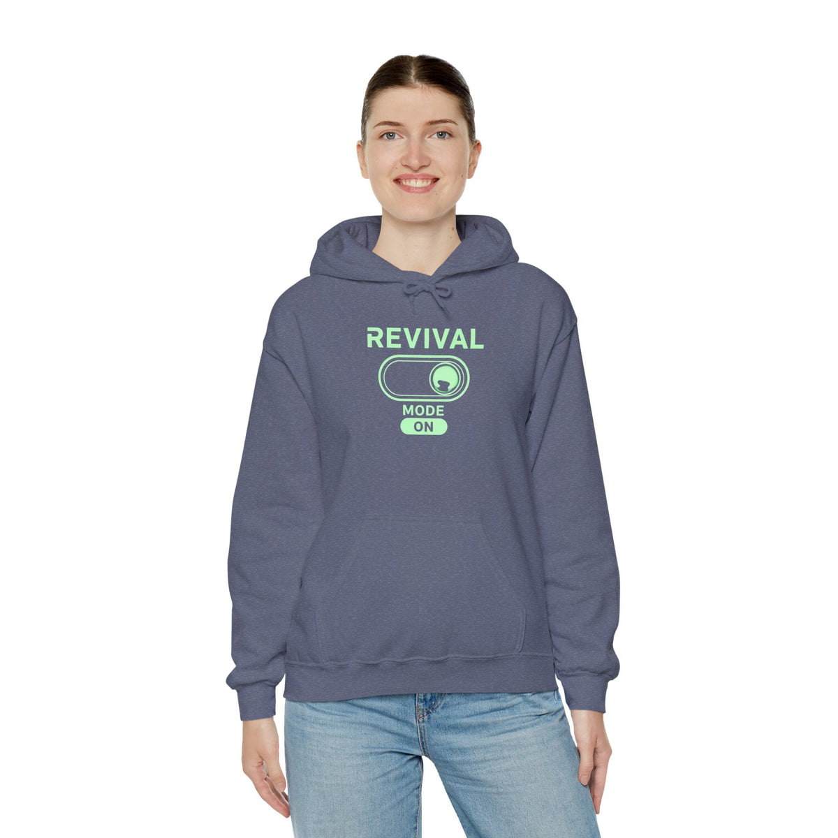 🔥 Revival Mode: ON – Christian Techwear Hoodie | Glowing Green Faith Switch | Futuristic Jesus Shirt | Activate Your Spiritual Awakening | Uplifted Gear Printify