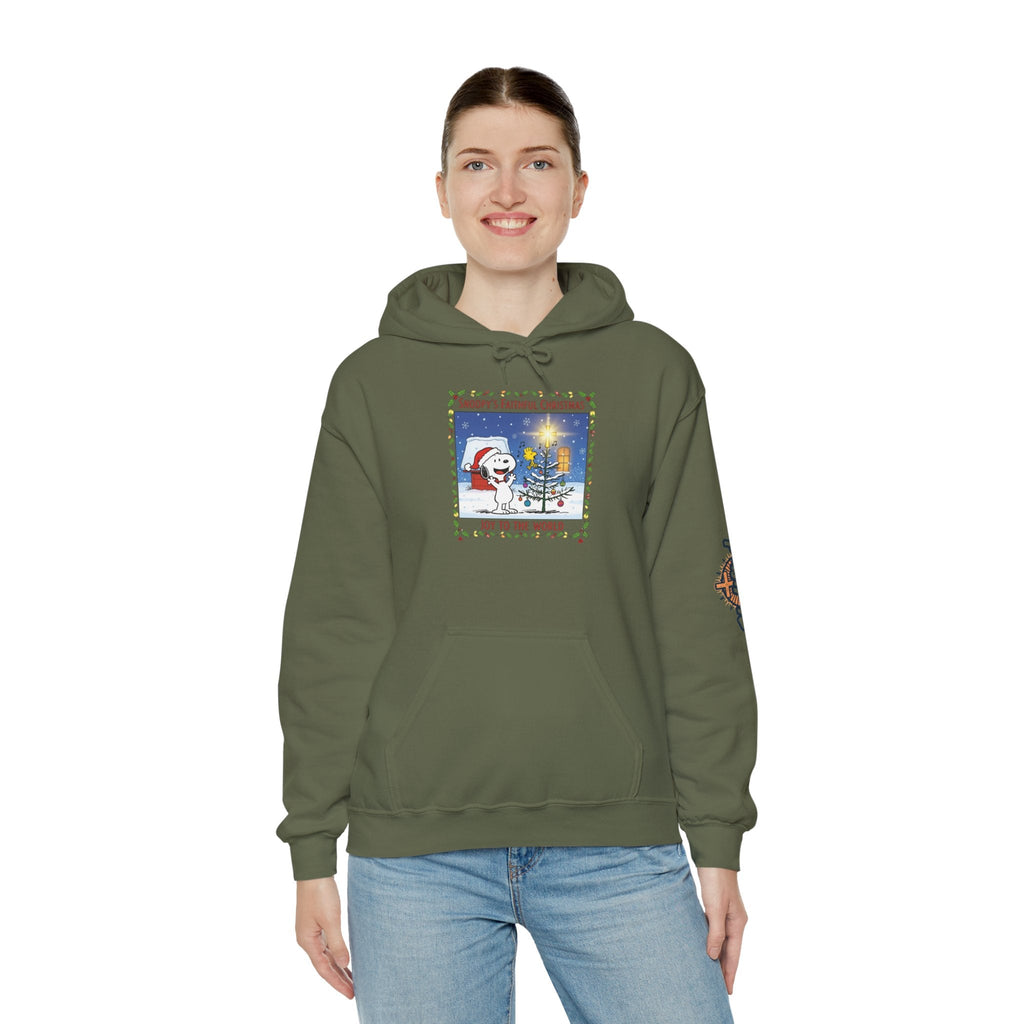 🎄 Faithful Christmas Friends – Christian Holiday Hoodie | Festive Tree & Cartoon Duo | Heartwarming Christmas Tee by Uplifted Gear Printify