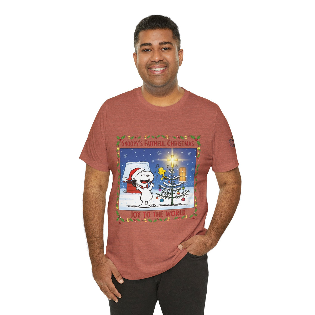 🎄 Faithful Christmas Friends – Christian Holiday T-Shirt | Festive Tree & Cartoon Duo | Heartwarming Christmas Tee by Uplifted Gear Printify