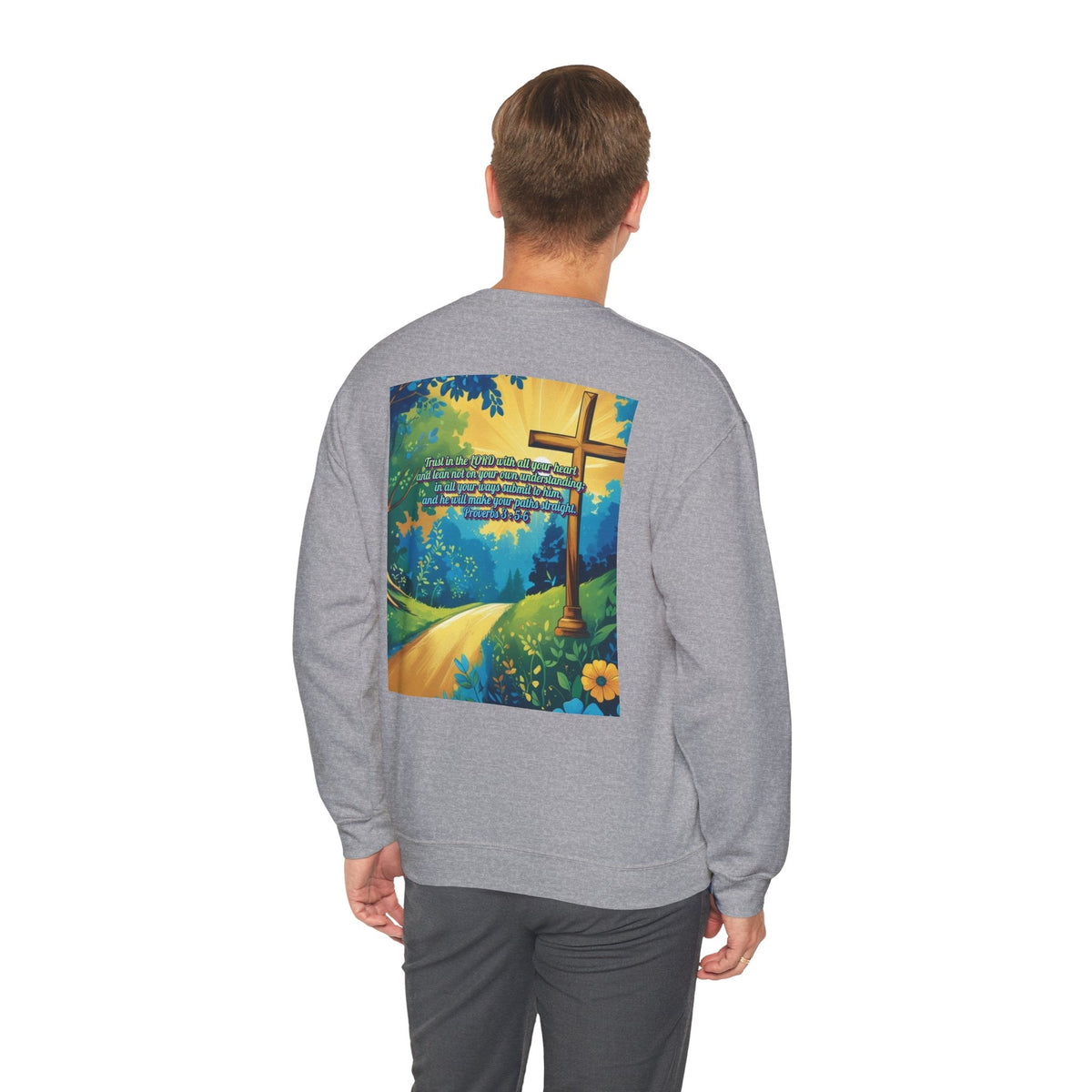 Trust in The Lord Proverbs 3:5-6 Biblical Design Crewneck Sweatshirt Printify