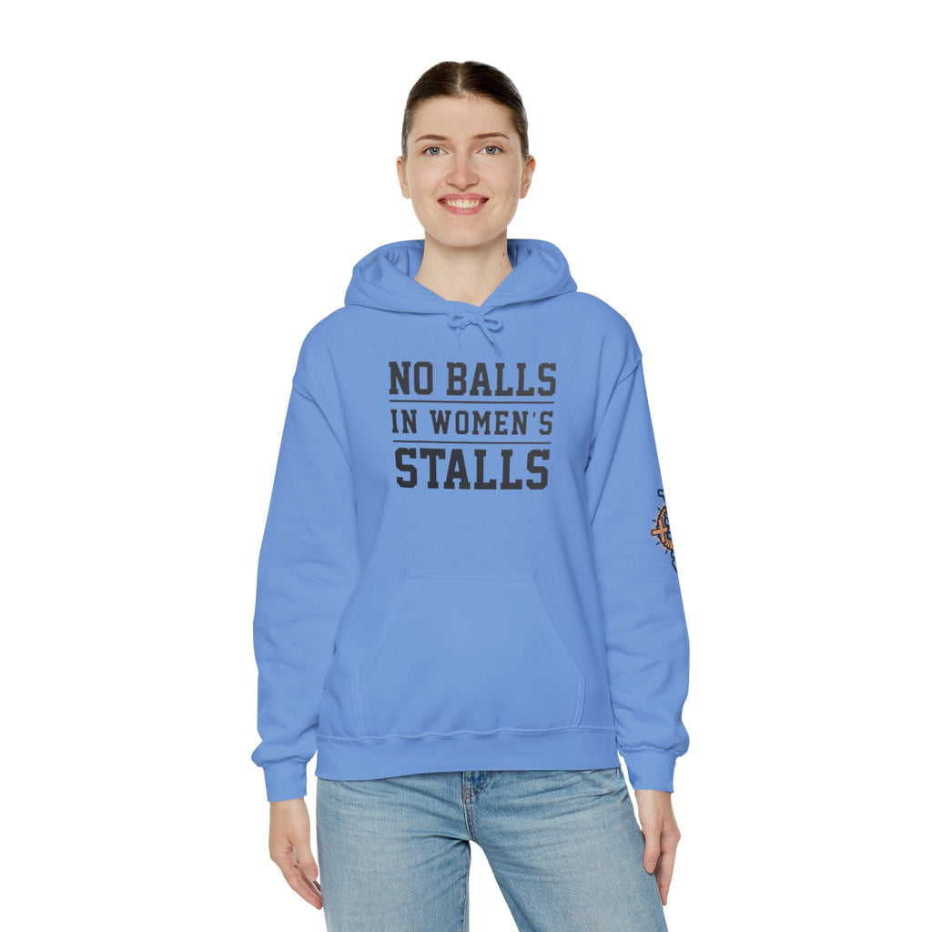 "No Balls in Women's Stalls" Statement Hoodie — Protest Sweatshirt Printify