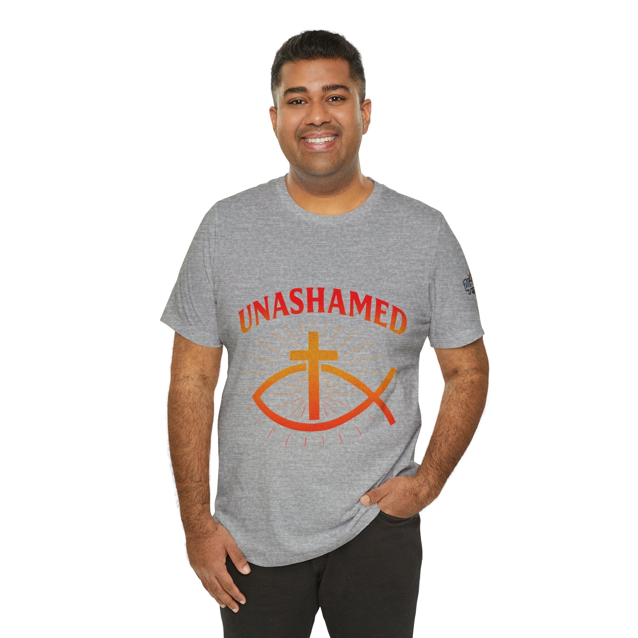 Unashamed T-shirt – Ichthys Jesus Fish & Cross Christian T-shirt for Romans 1:16 Bold Faith Printify