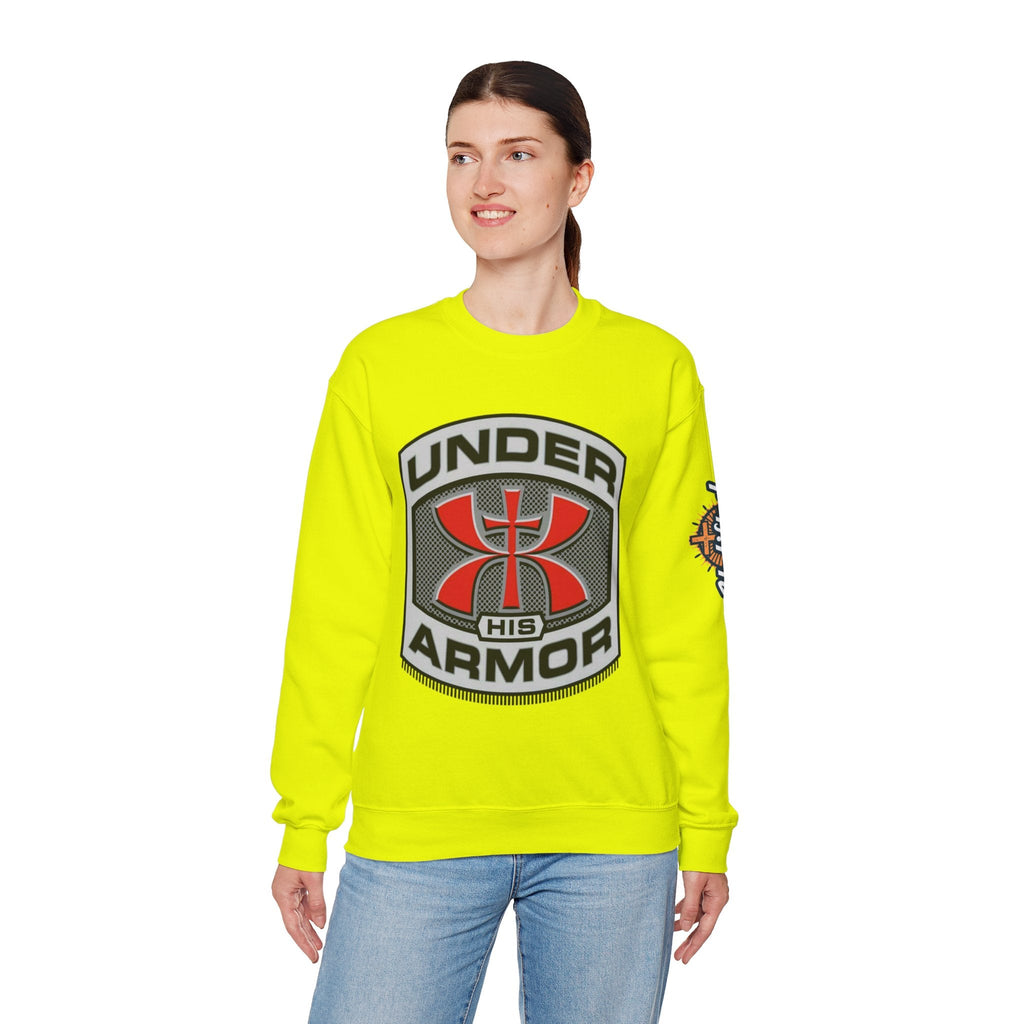Under His Armor Crewneck Sweatshirt — Christian Faith Graphic Pullover Printify