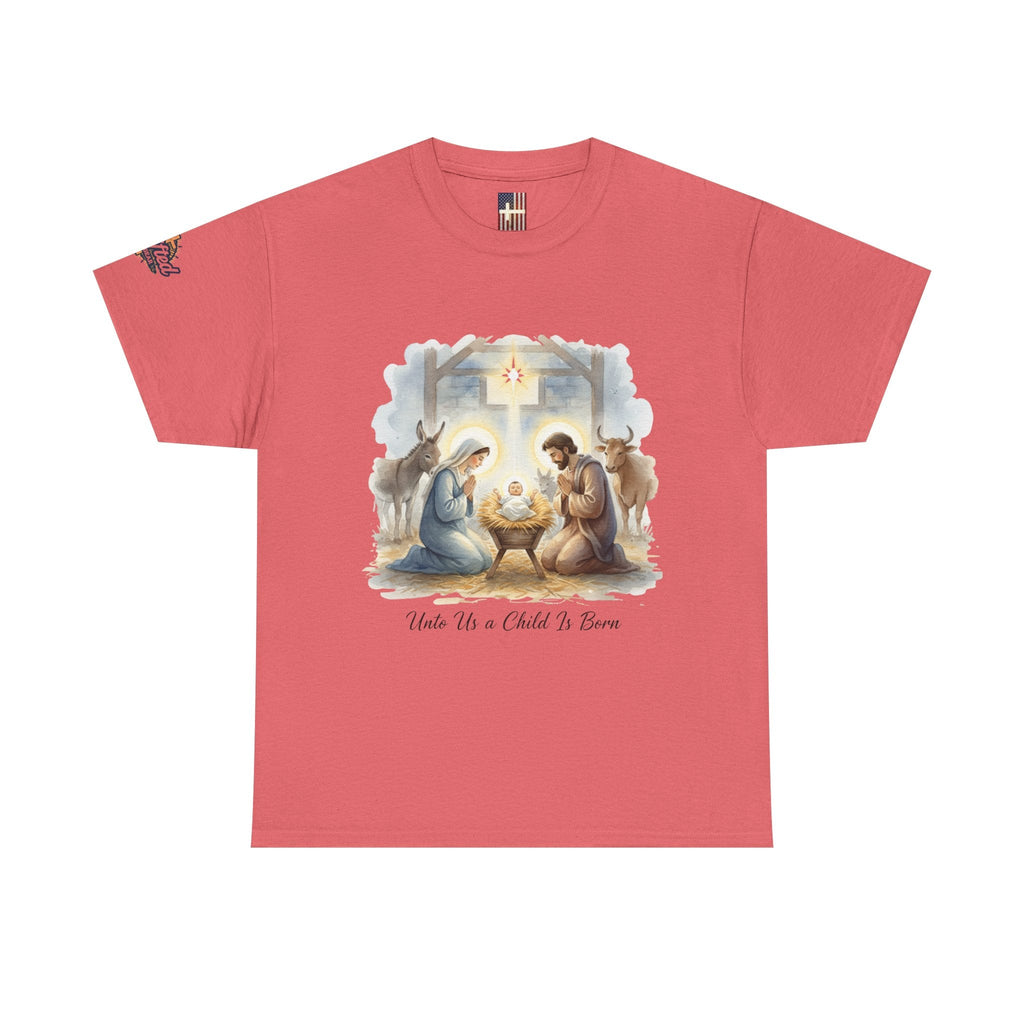 Unto Us a Child is Born T-shirt – Isaiah 9:6 Nativity Manger Scene Christian Christmas T-shirt for Holy Night Faith Printify