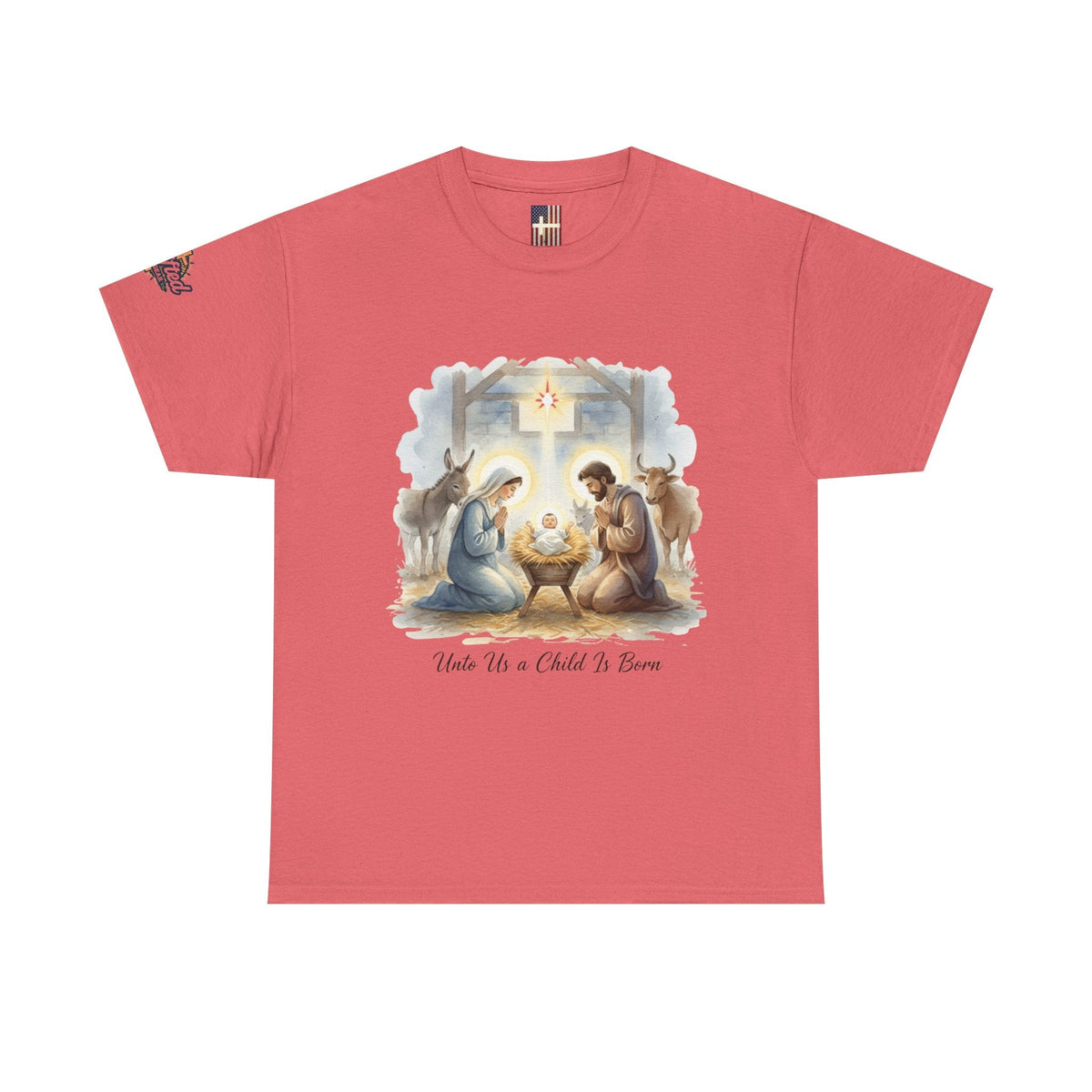 Unto Us a Child is Born T-shirt – Isaiah 9:6 Nativity Manger Scene Christian Christmas T-shirt for Holy Night Faith Printify