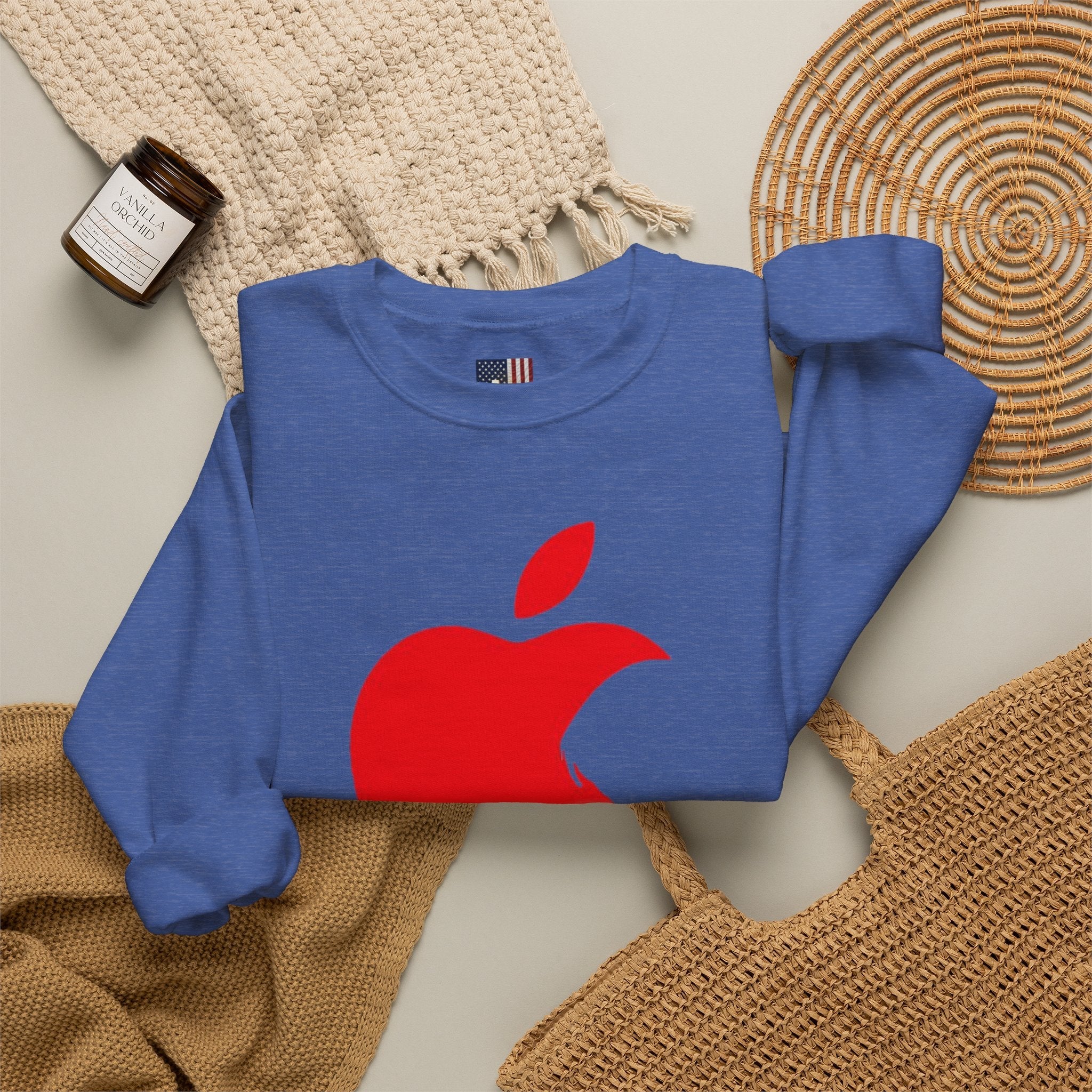 iPray Apple Logo Sweatshirt — Funny Christian Sweatshirt (Minimal Red Apple Graphic) Printify