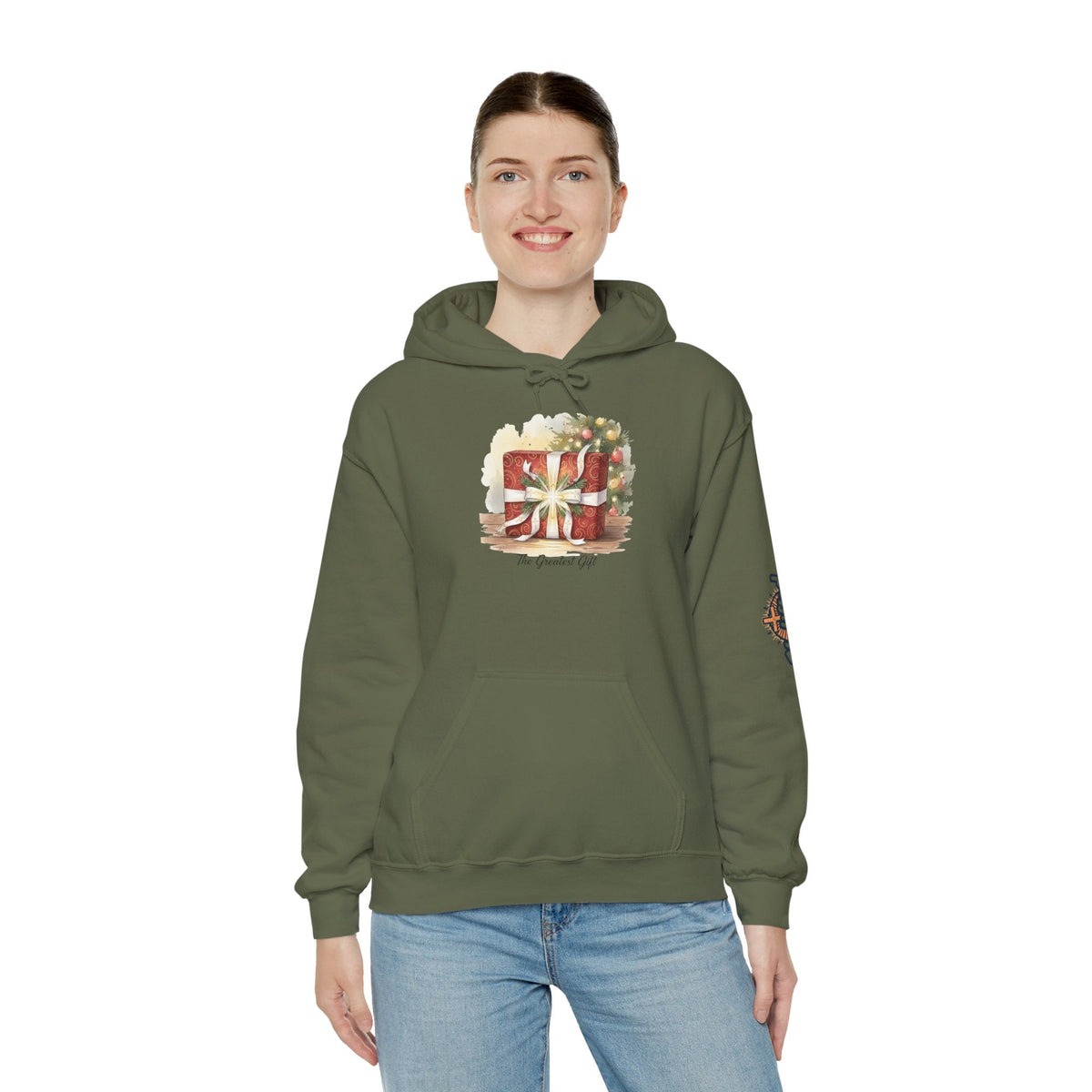 The Greatest Gift Hoodie – Cross Bow Present Christian Hoodie for Christmas Salvation & Eternal Faith Printify