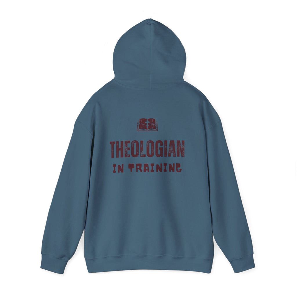 Theologian in Training Hoodie – Open Bible & Cross Christian Hoodie for Faithful Growth Printify