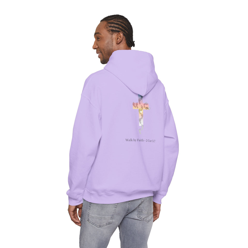 Walk by Faith Hoodie – Cross & Footprints Christian Hoodie for Cozy Inspiration Printify