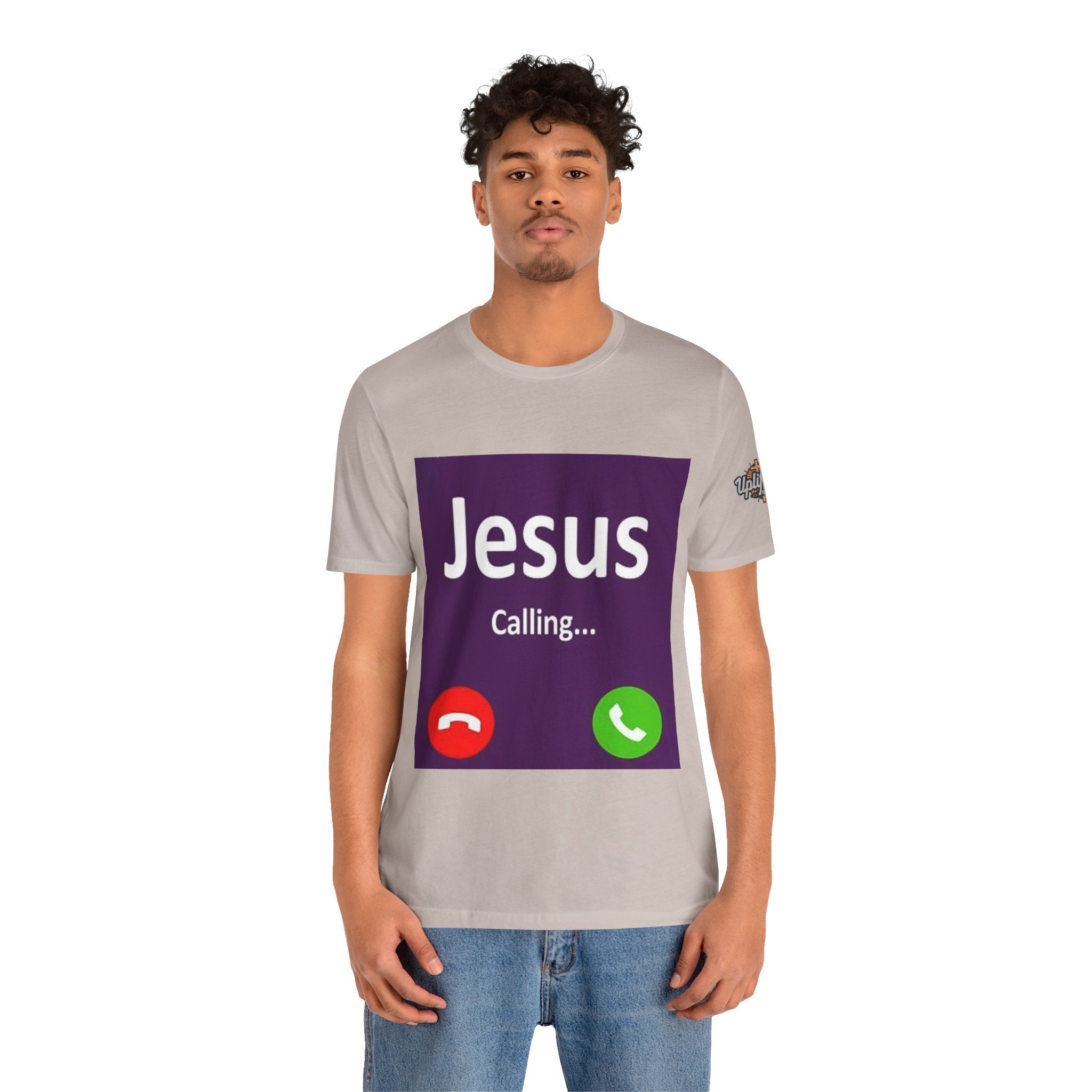 Jesus Calling T-shirt – Funny Cell Phone Screen Christian T-shirt for Divine Connection & Faith Humor Printify