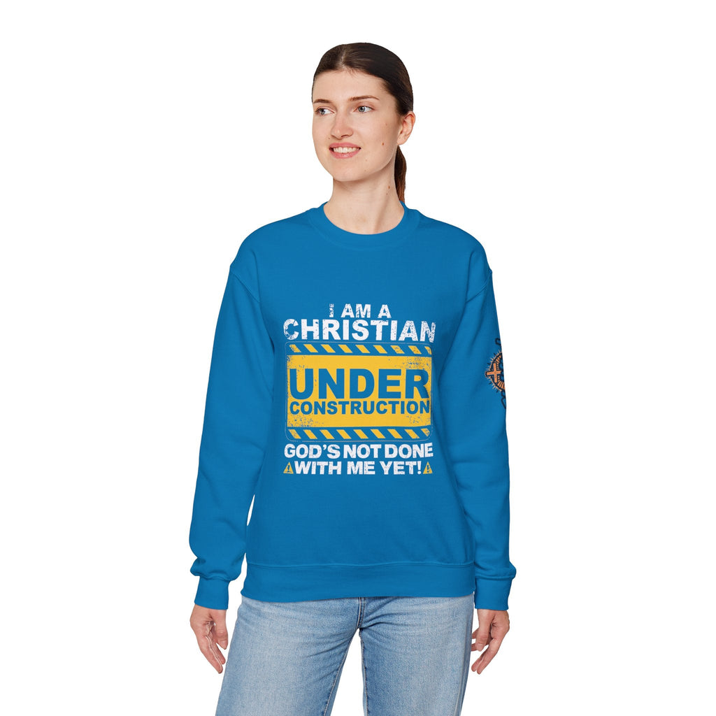 Christian Under Construction Sweatshirt | God Is Not Done With Me Yet Sweatshirt Printify