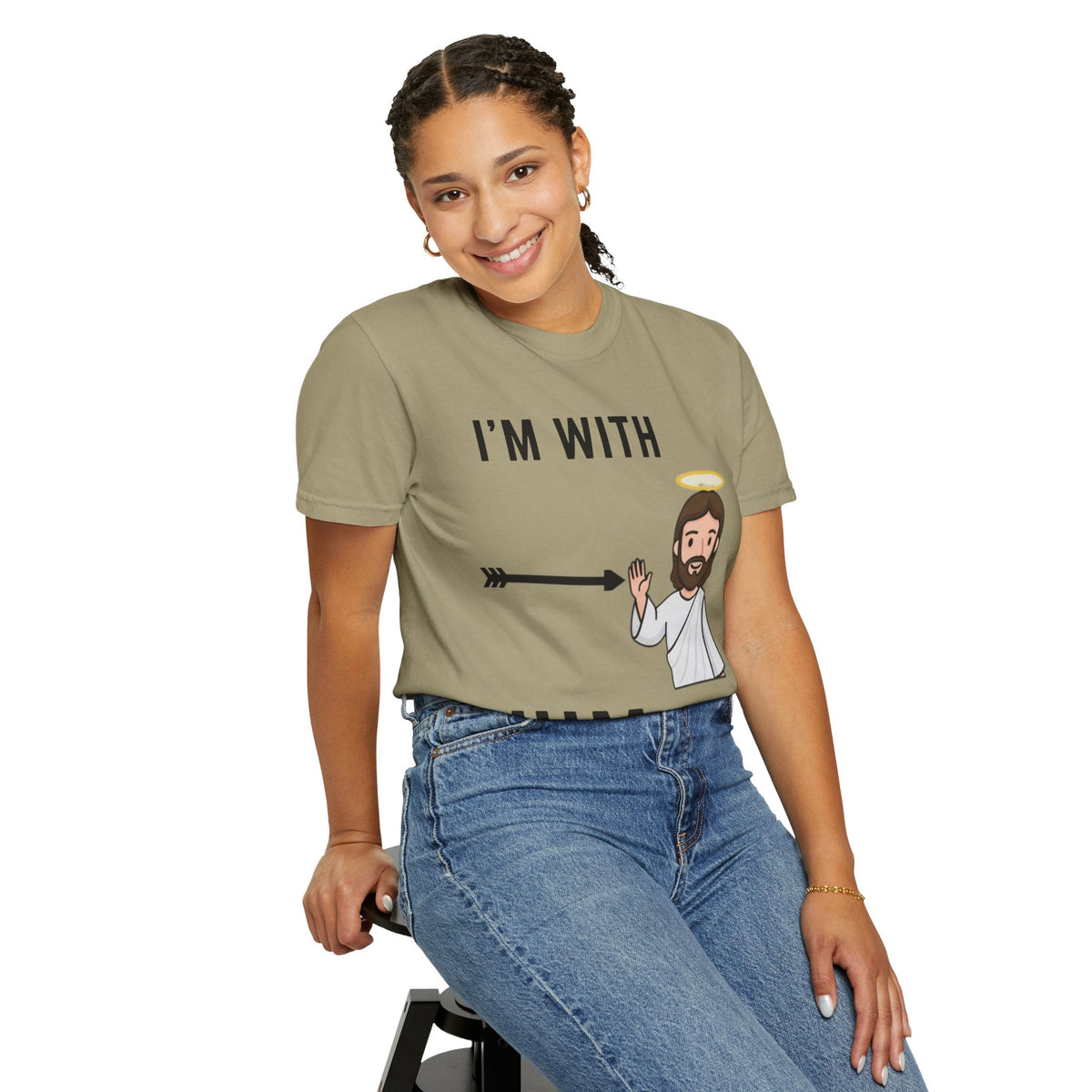 🔥 I’m With Him → Christian T-Shirt | Arrow Pointing to Jesus | Minimalist Faith Tee | Subtle Cross Design | Bible-Inspired Apparel by Uplifted Gear Printify
