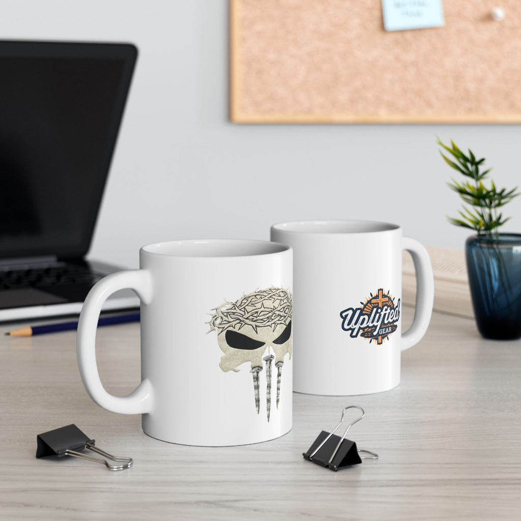 Christian Skull Coffee Mug — Crown of Thorns “Warrior Faith” (11/15 oz) Printify