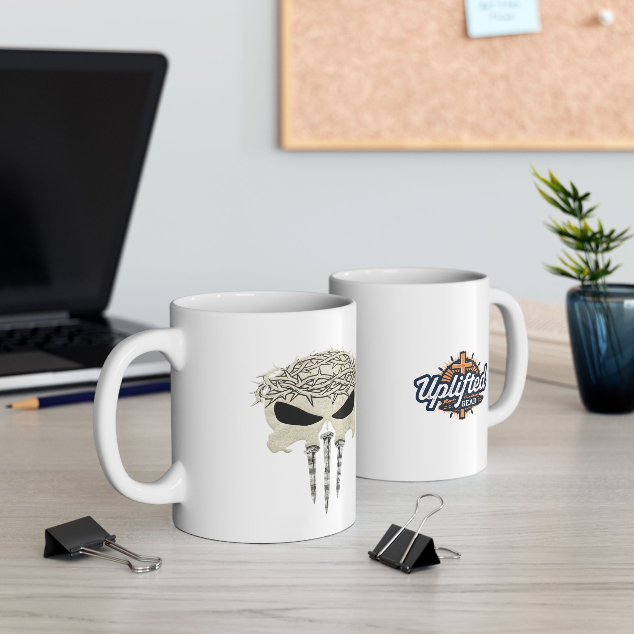 Christian Skull Coffee Mug — Crown of Thorns “Warrior Faith” (11/15 oz) Printify