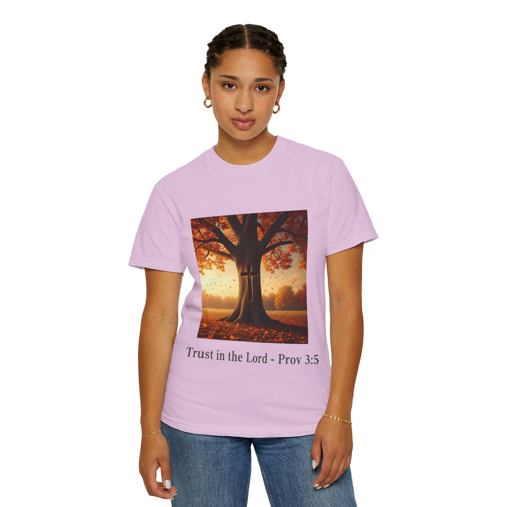 Trust in the Lord T-Shirt – Autumn Tree Christian Tee with Proverbs 3:5 Printify