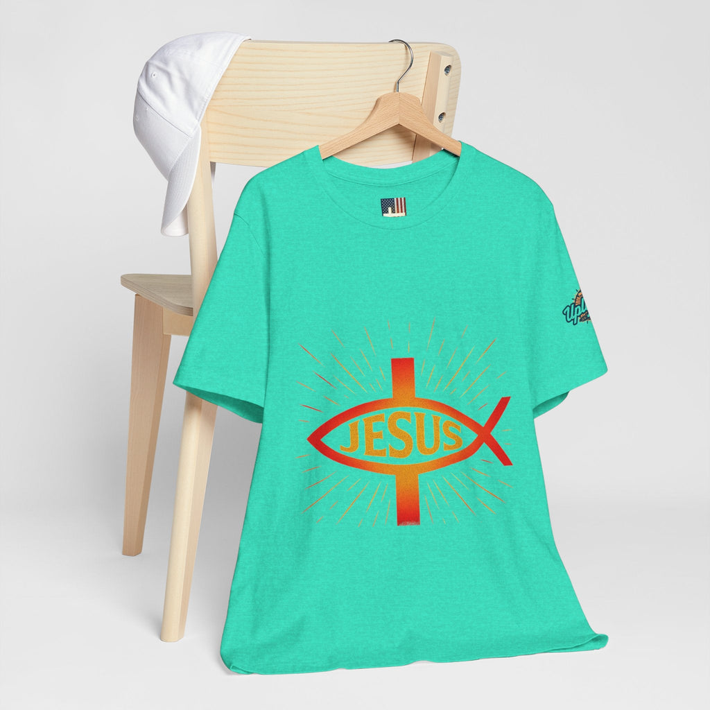Jesus Ichthys T-shirt – Christian Fish Symbol with Cross & Jesus Inscription T-shirt for Eternal Faith & Streetwear Printify