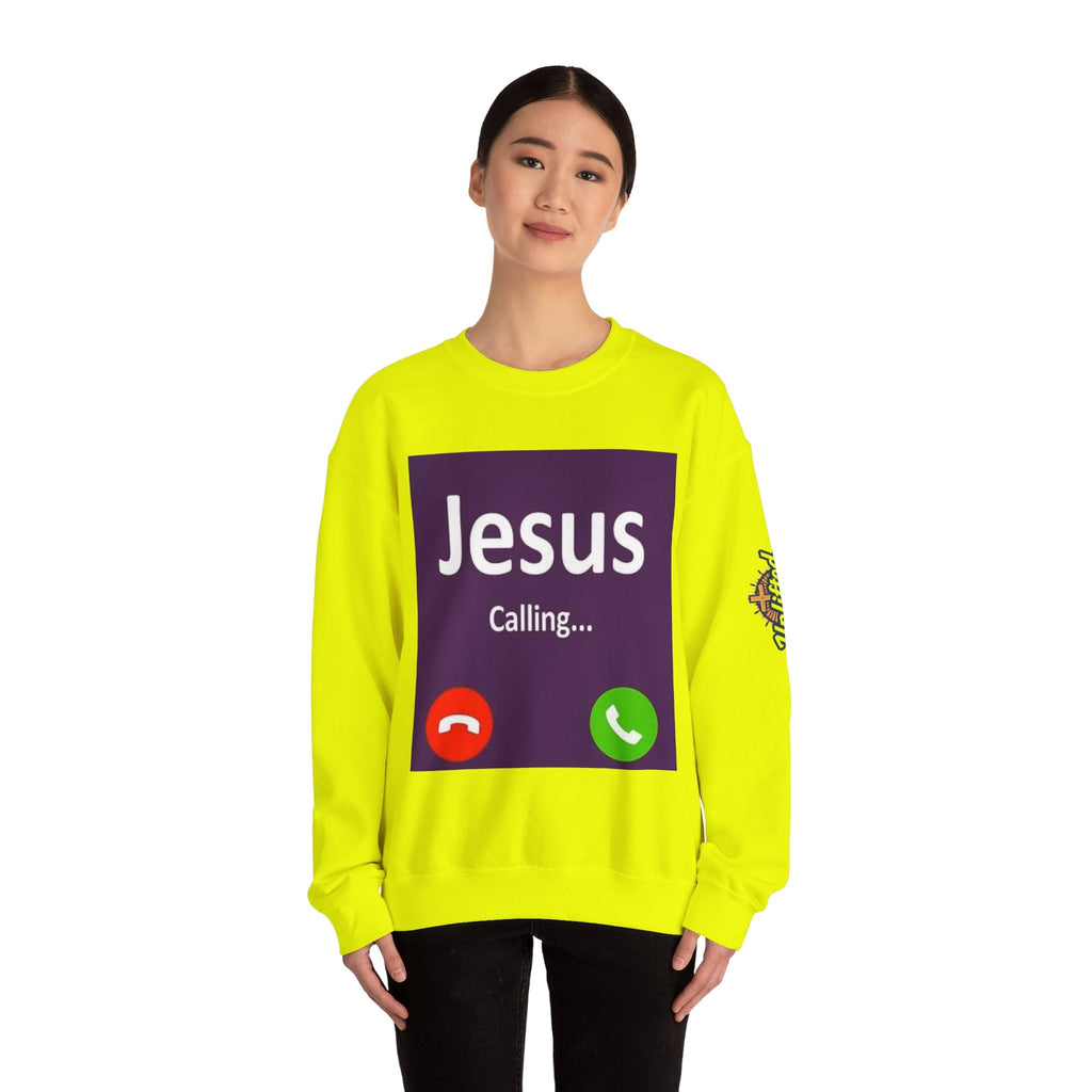 Jesus Calling Sweatshirt – Funny Cell Phone Screen Christian Sweatshirt for Divine Connection & Faith Humor Printify