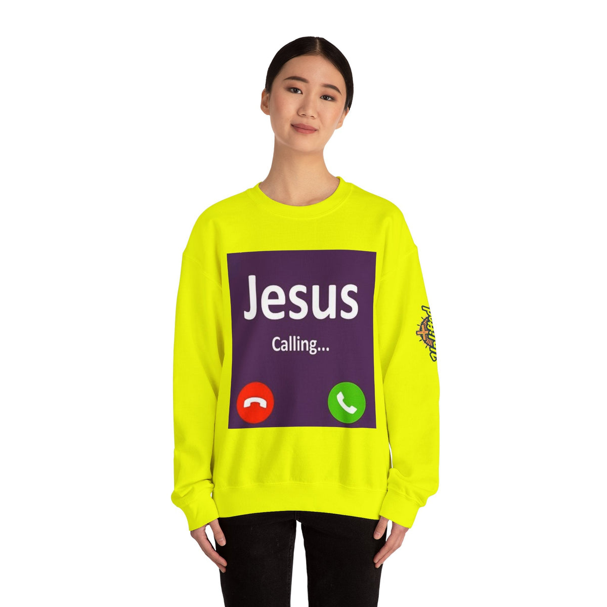 Jesus Calling Sweatshirt – Funny Cell Phone Screen Christian Sweatshirt for Divine Connection & Faith Humor Printify