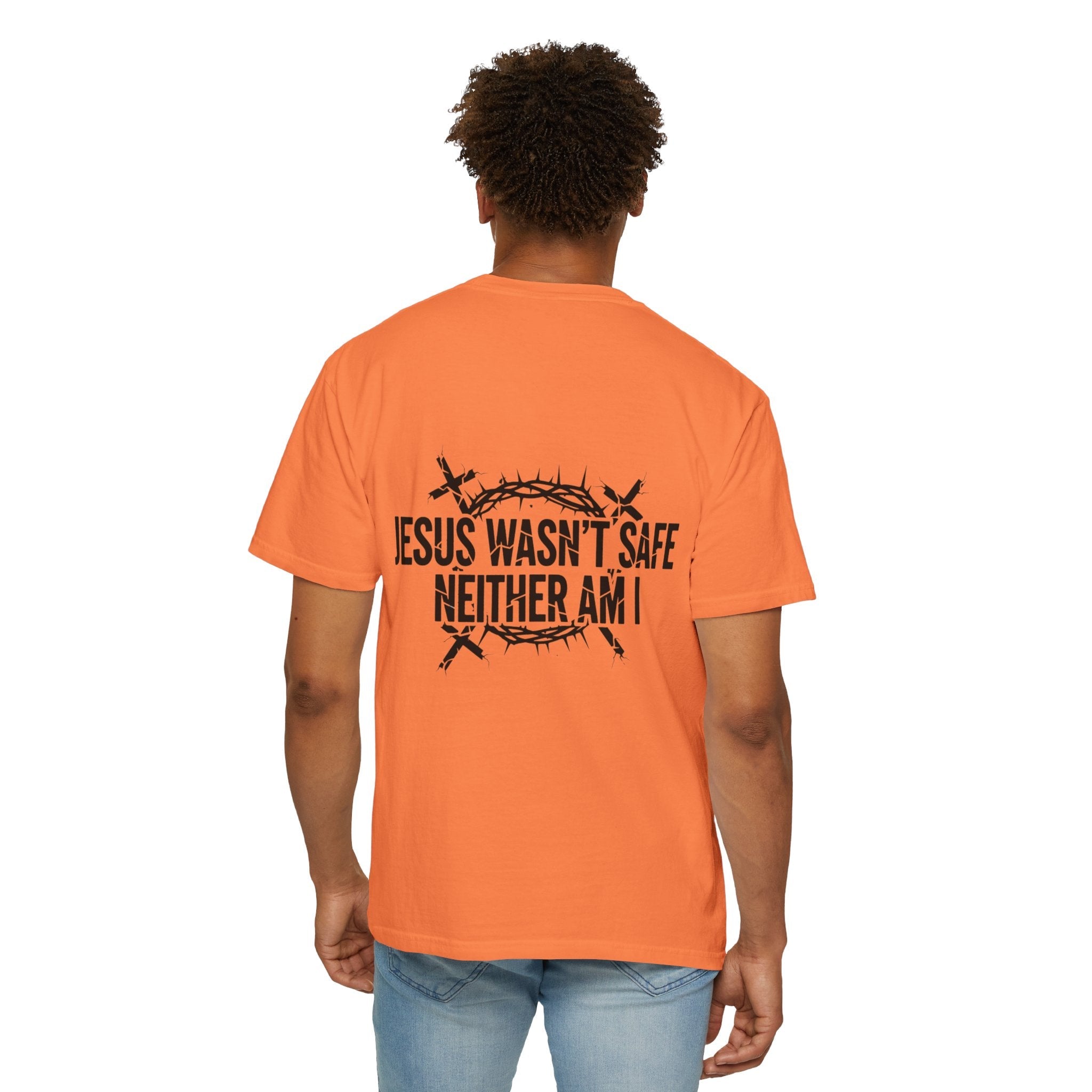 ⚡ Jesus Wasn’t Safe – Neither Am I | Bold Christian T-Shirt | Storm-Walking Faith Tee | Minimalist Black & White Design | Uplifted Gear Printify