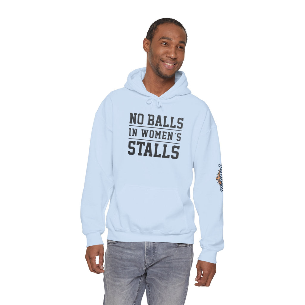 "No Balls in Women's Stalls" Statement Hoodie — Protest Sweatshirt Printify