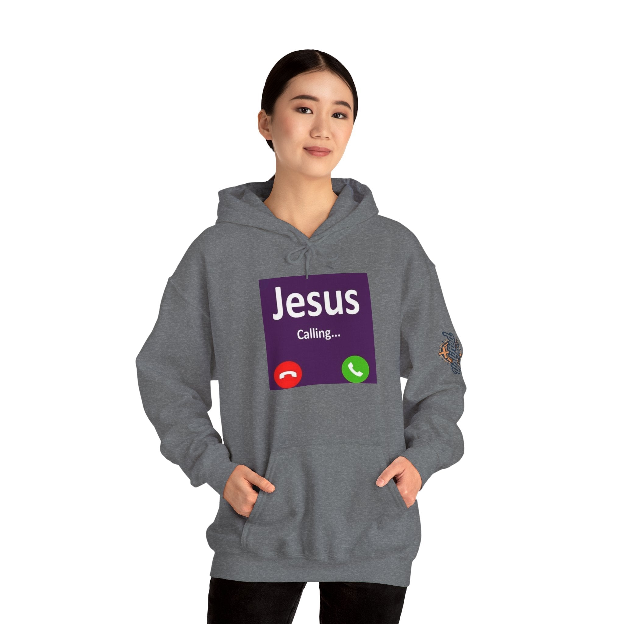 Jesus Calling Hoodie – Funny Cell Phone Screen Christian Sweatshirt for Divine Connection & Faith Humor Printify