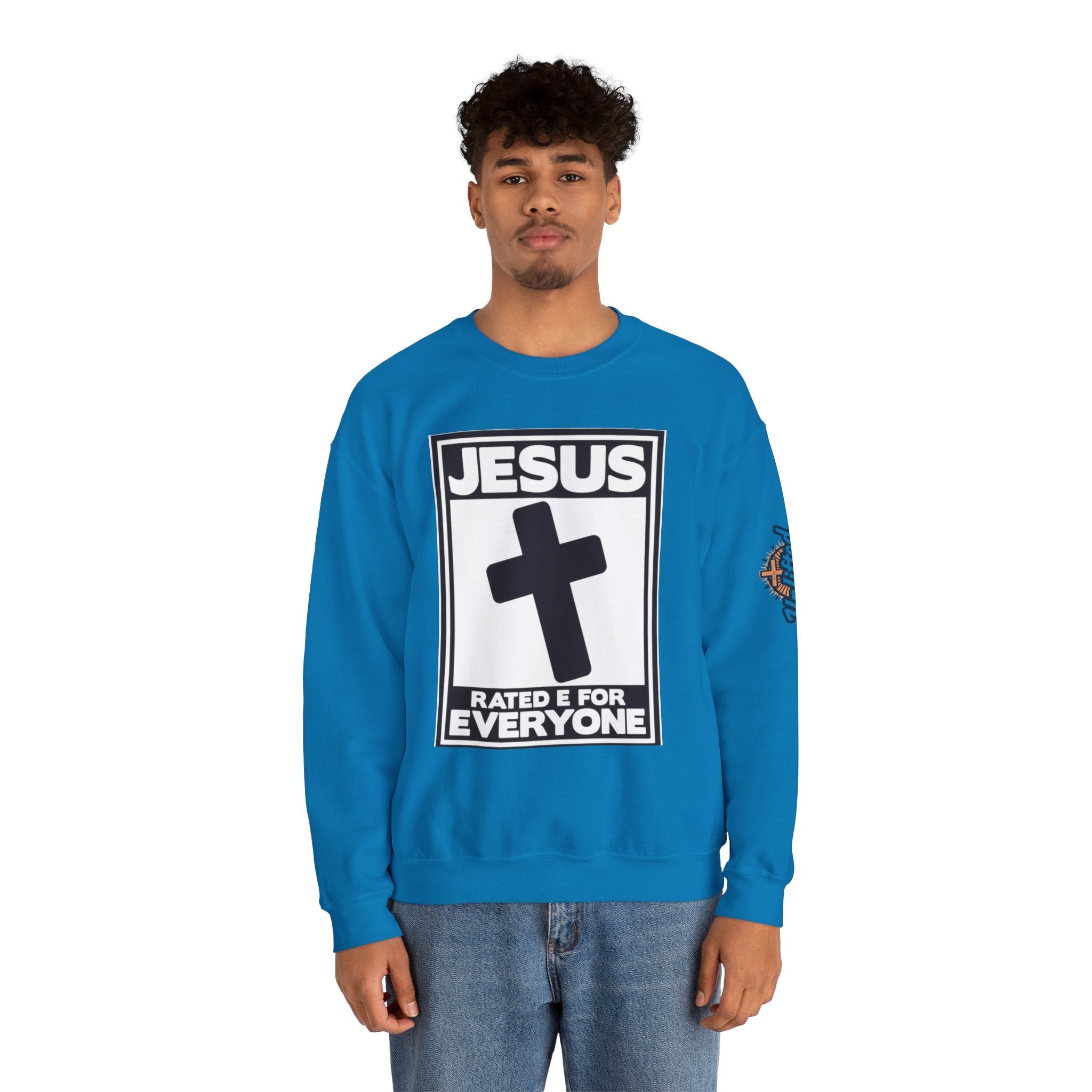 Jesus, Rated E for Everyone Sweatshirt - Gamer Faith Sweatshirt - Christian Video Game Parody Printify