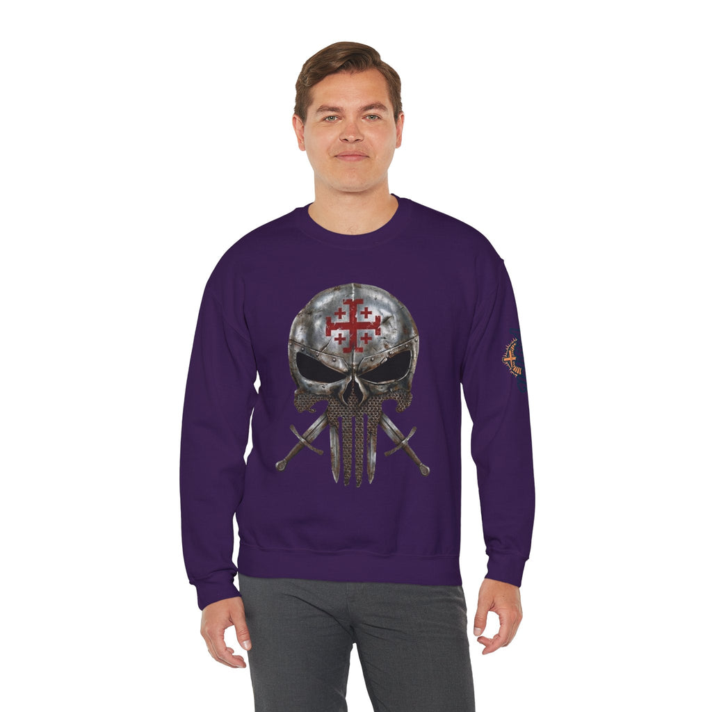 Crusader Knight Christian Skull Sweatshirt - Warrior Armor of God Sweatshirt Printify