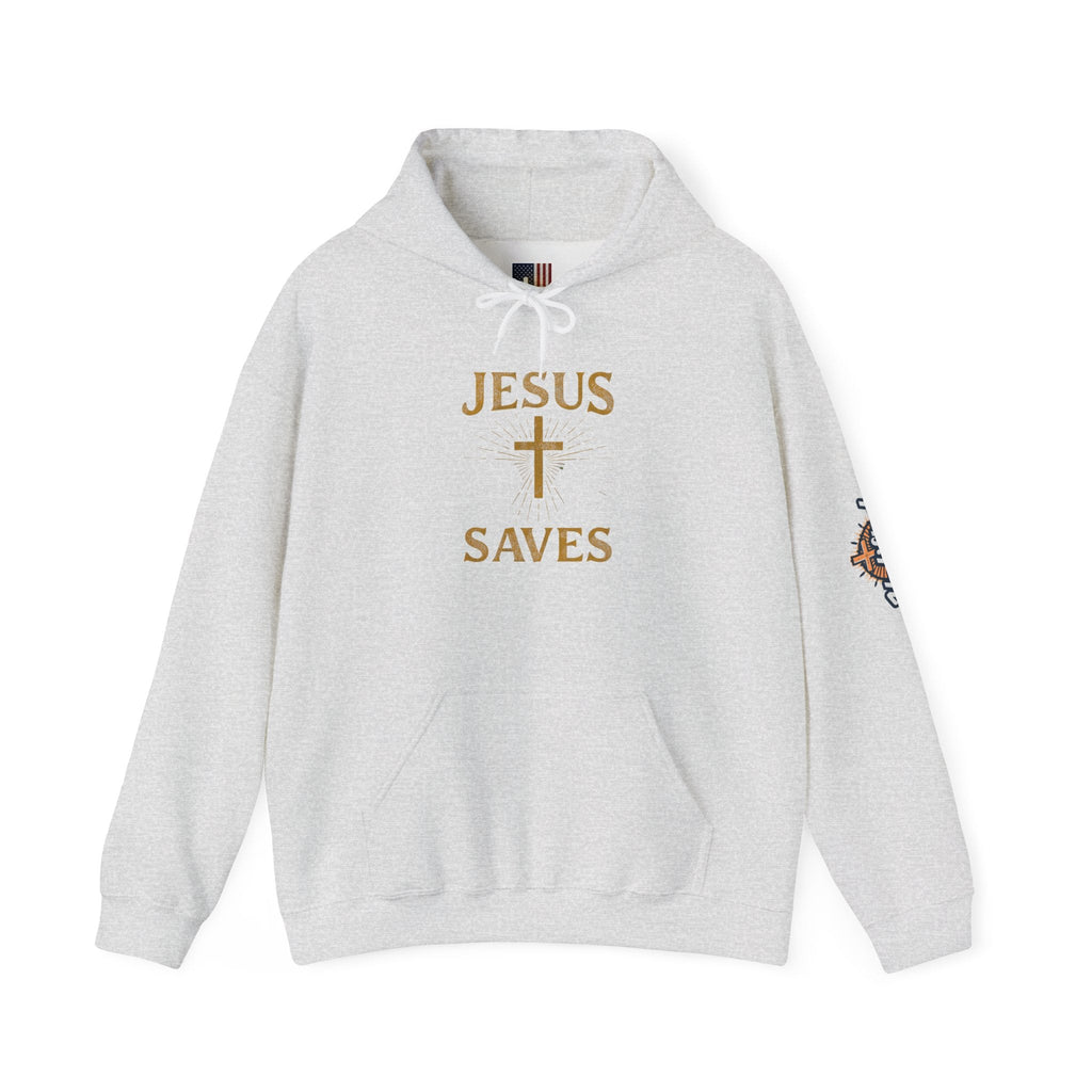 Jesus Saves Hoodie – Radiant Cross & Rays of Light Christian Sweatshirt for Eternal Hope & Faith Printify