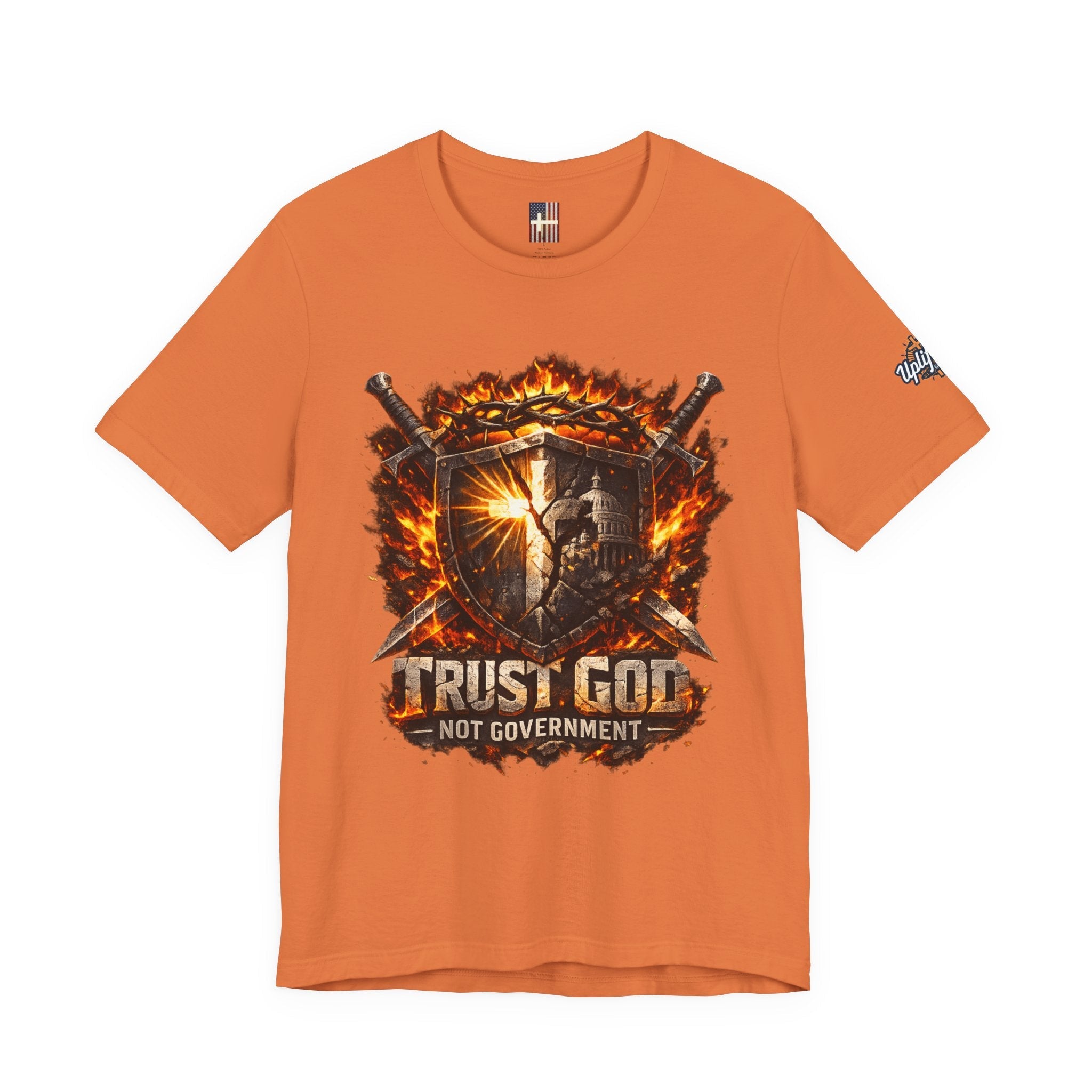 Trust God Not Government Shield Tee — Patriotic Christian Faith T-Shirt Printify