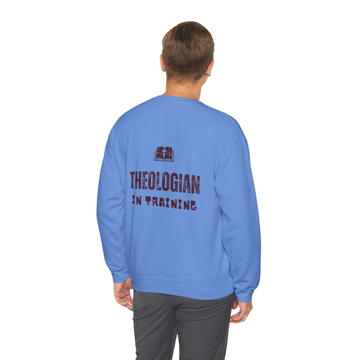 Theologian in Training Sweatshirt – Open Bible & Cross Christian Sweatshirt for Faithful Growth Printify