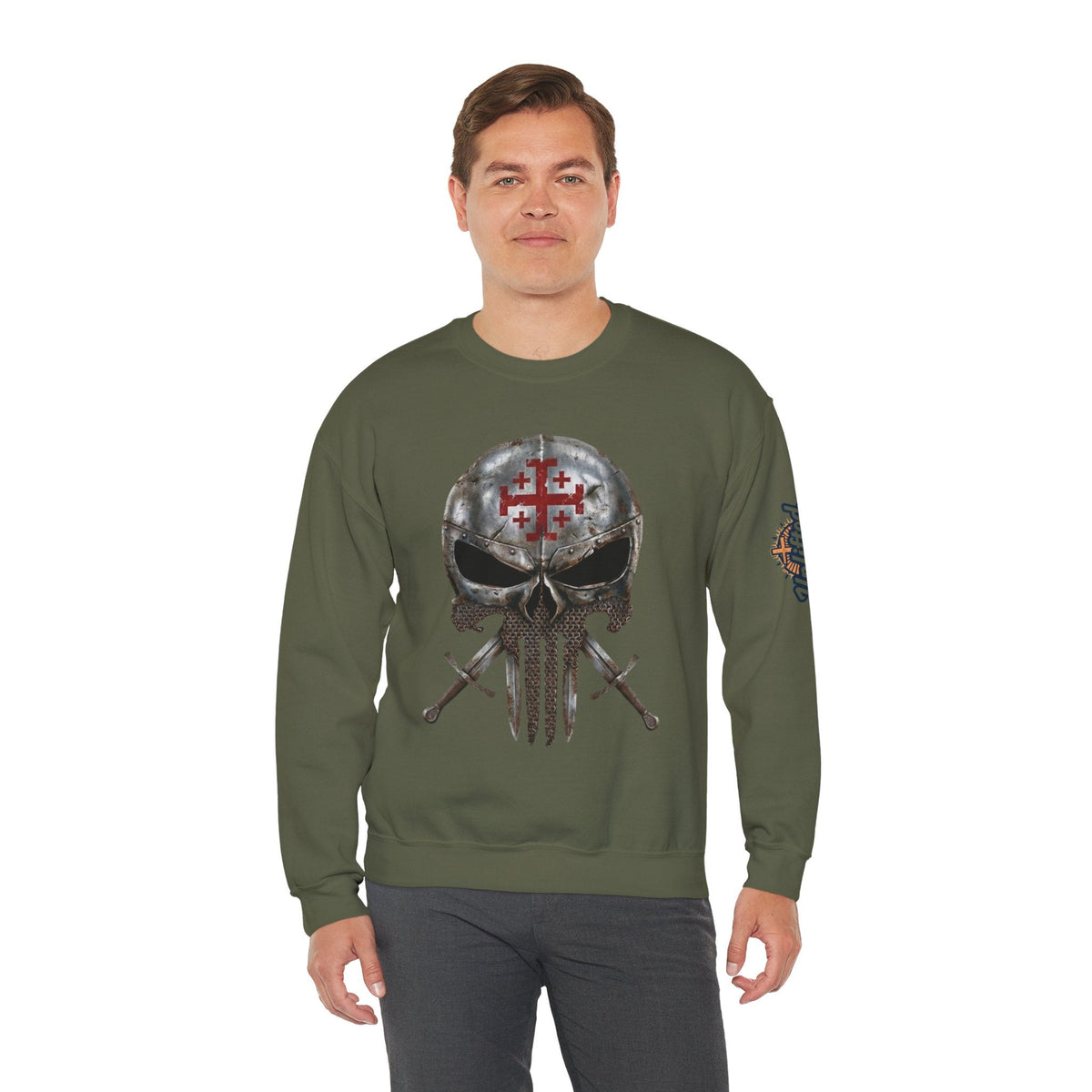 Crusader Knight Christian Skull Sweatshirt - Warrior Armor of God Sweatshirt Printify