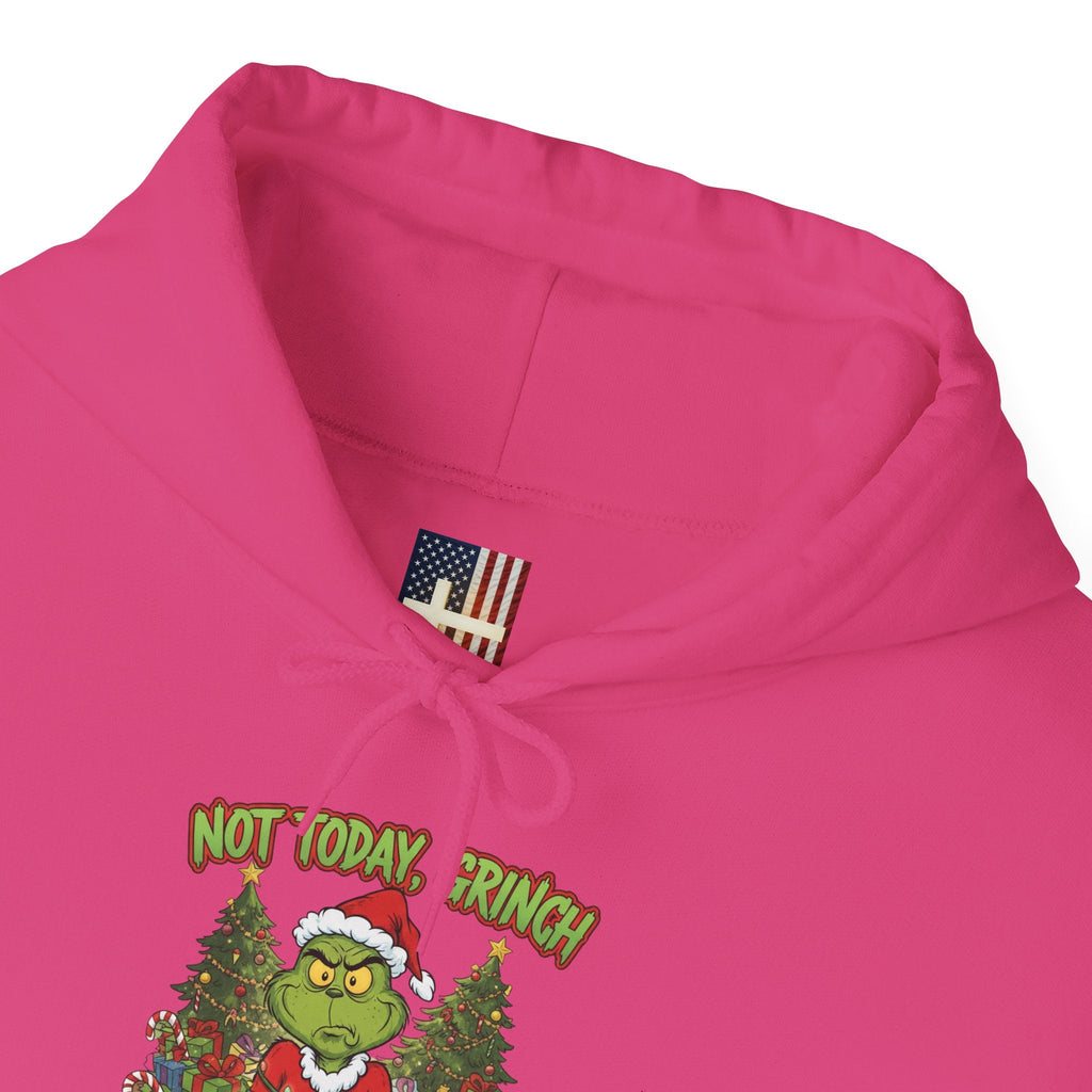 🎄 Not Today, Grinch – Jesus Saves | Funny Christian Christmas Hoodie | Sulking Grinch & Glowing Cross | Bold Neon Faith Tee by Uplifted Gear Printify