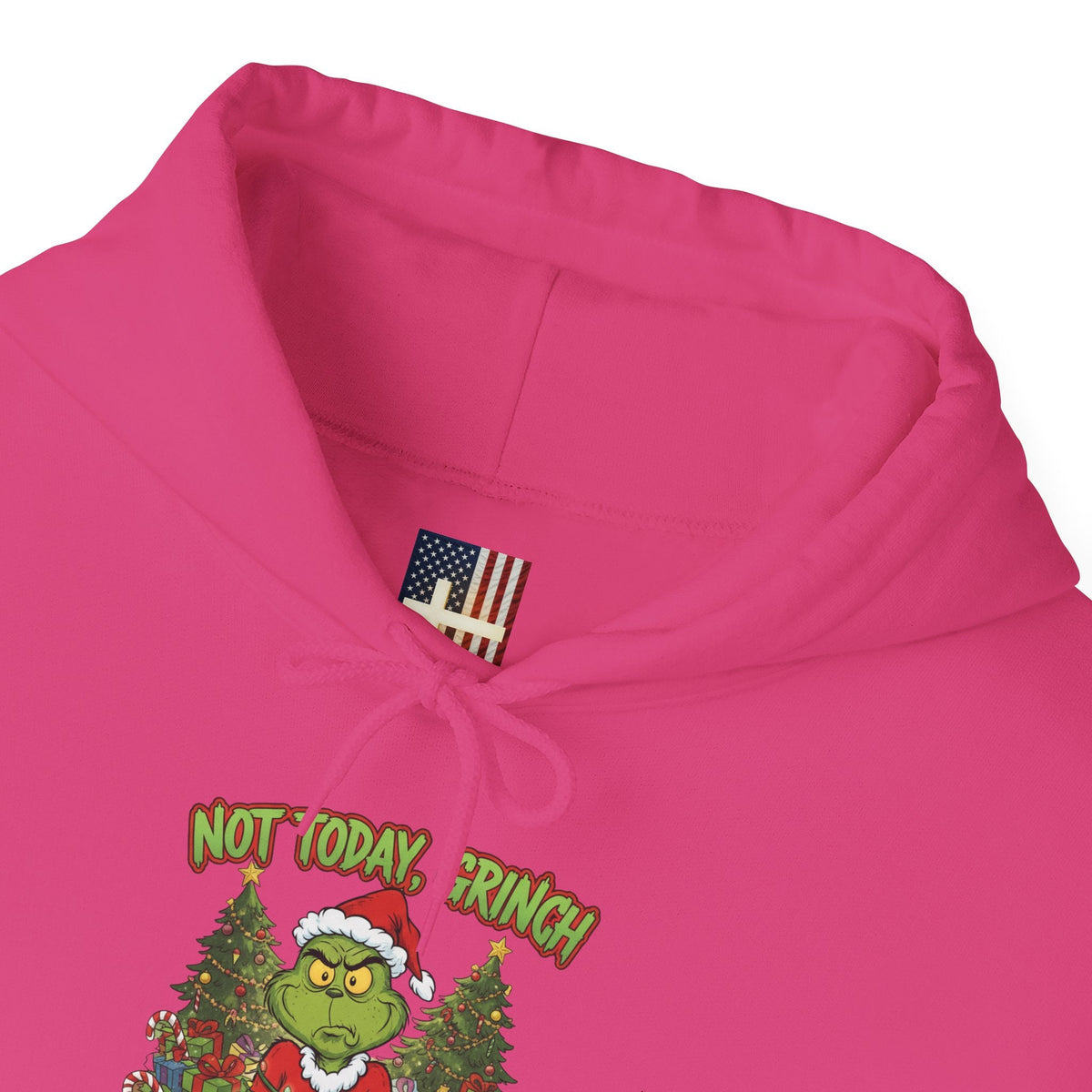 🎄 Not Today, Grinch – Jesus Saves | Funny Christian Christmas Hoodie | Sulking Grinch & Glowing Cross | Bold Neon Faith Tee by Uplifted Gear Printify
