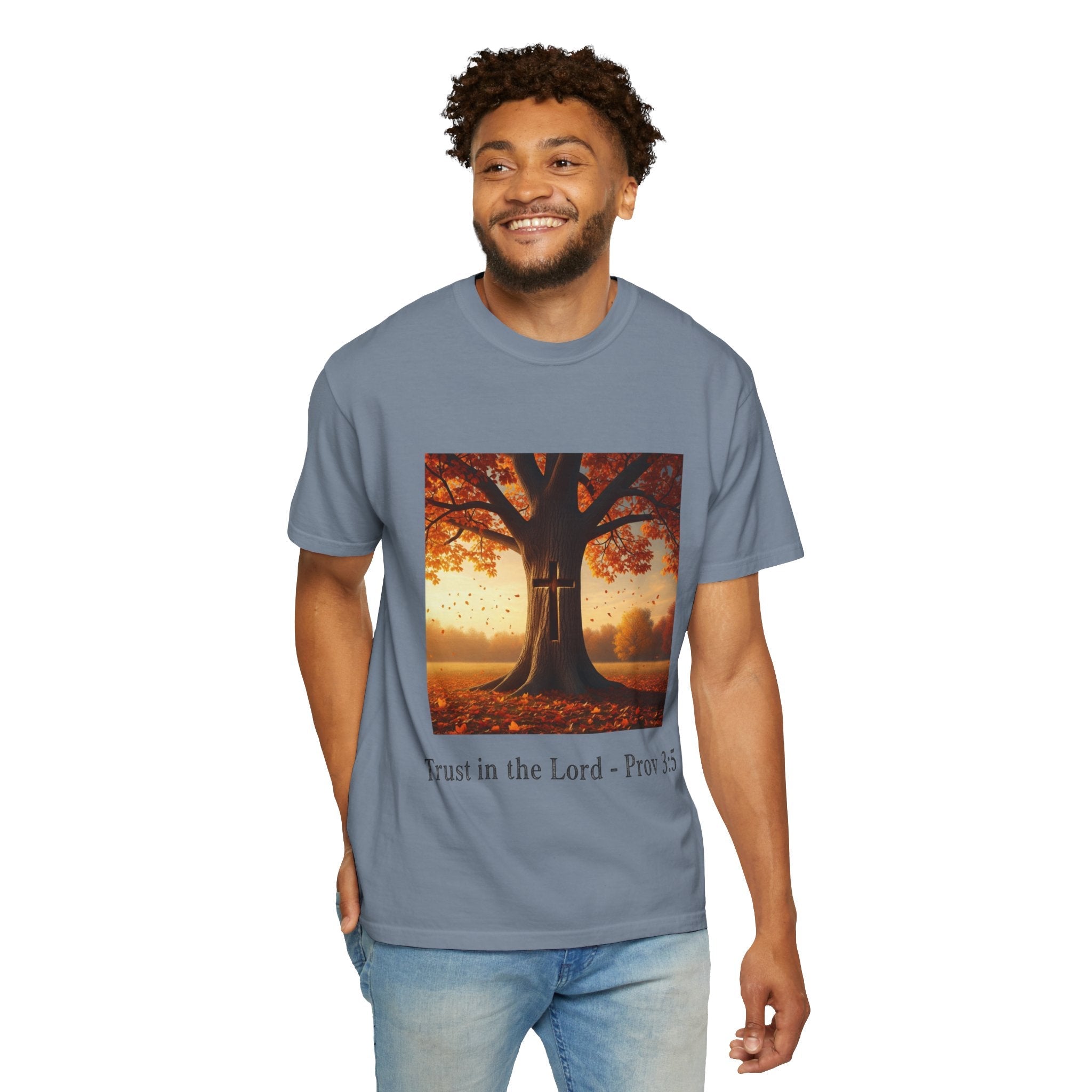 Trust in the Lord T-Shirt – Autumn Tree Christian Tee with Proverbs 3:5 Printify