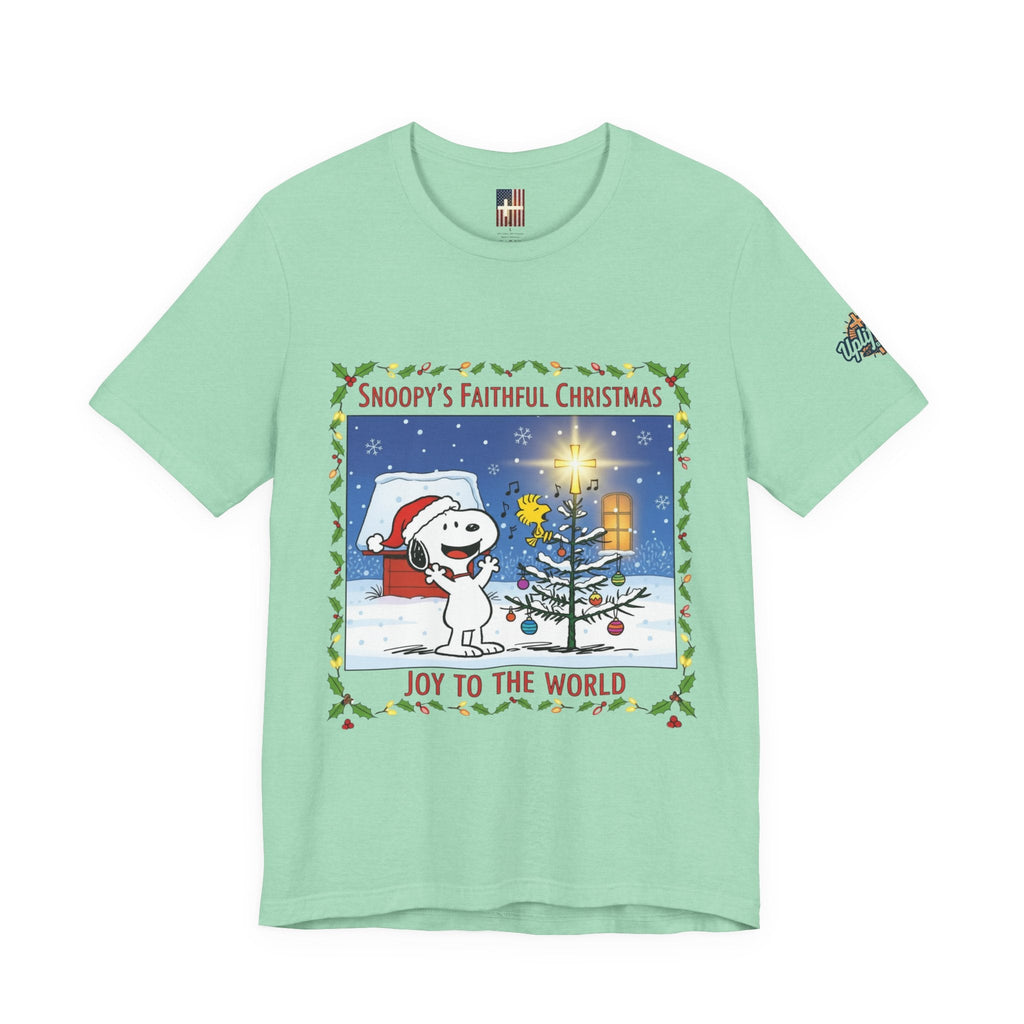 🎄 Faithful Christmas Friends – Christian Holiday T-Shirt | Festive Tree & Cartoon Duo | Heartwarming Christmas Tee by Uplifted Gear Printify